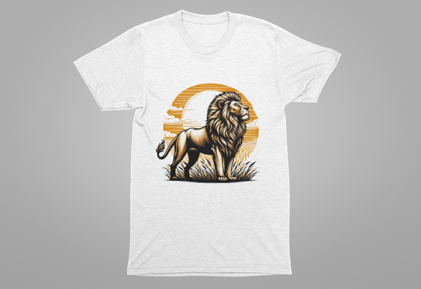 King of the Wild Majestic Male Lion Watching Territory with Sunrise Graphic T-Shirt