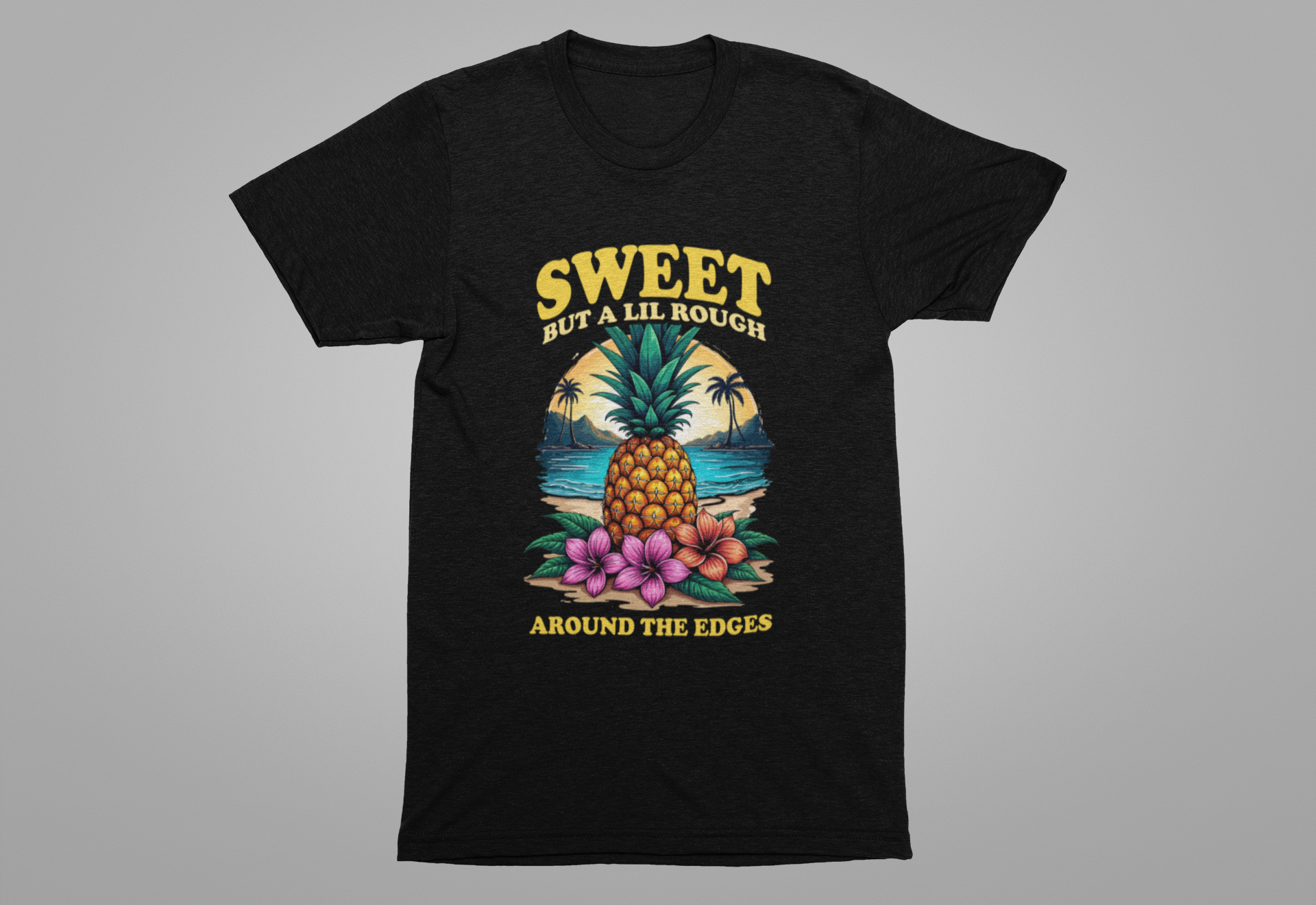 Sweet But A Lil Rough Around The Edges T Shirt Large Pineapple Tropical Beach Scene