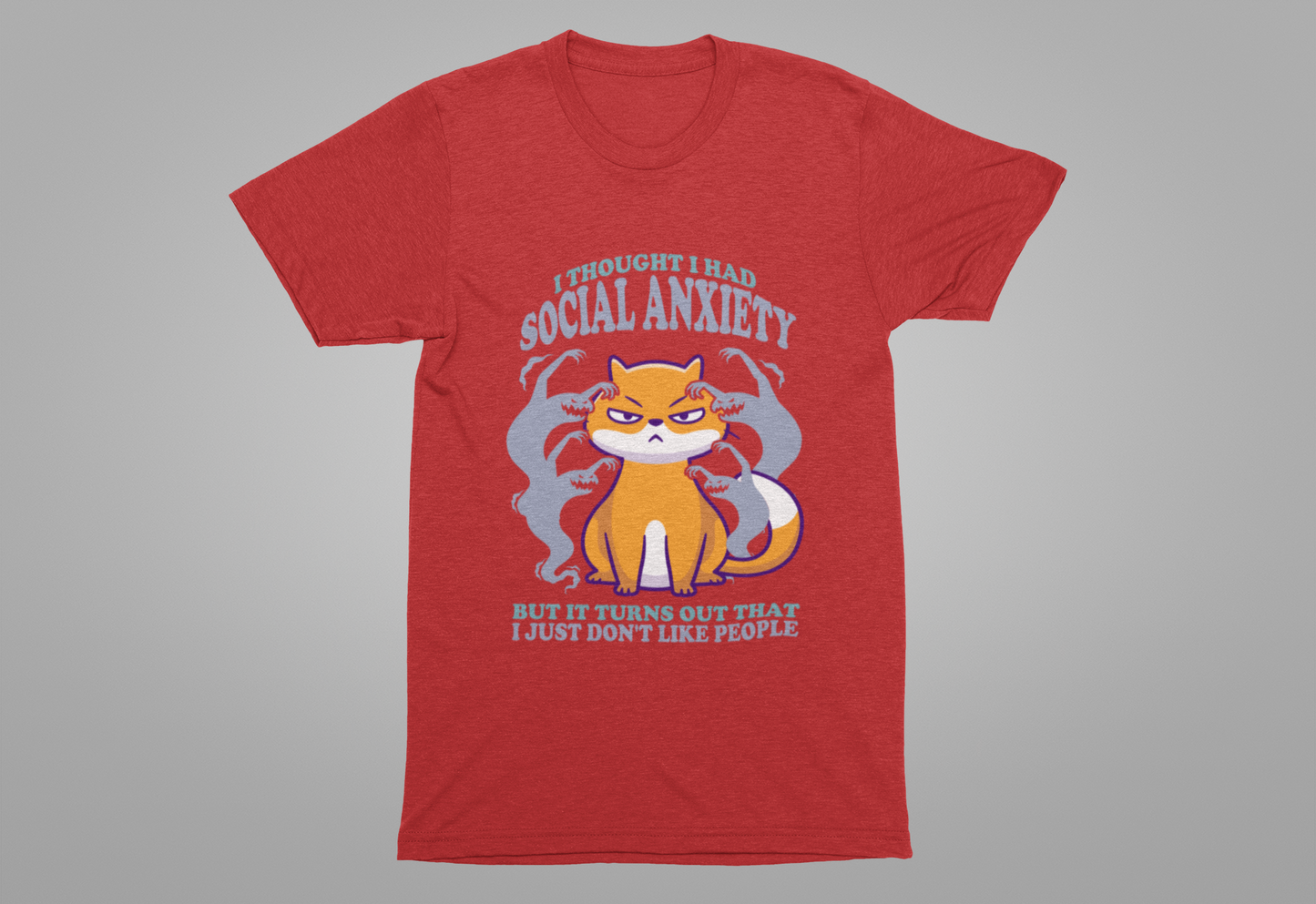 I Thought I Had Social Anxiety Cat T-Shirt – Introvert Humor Cat & Ghosts Graphic Tee