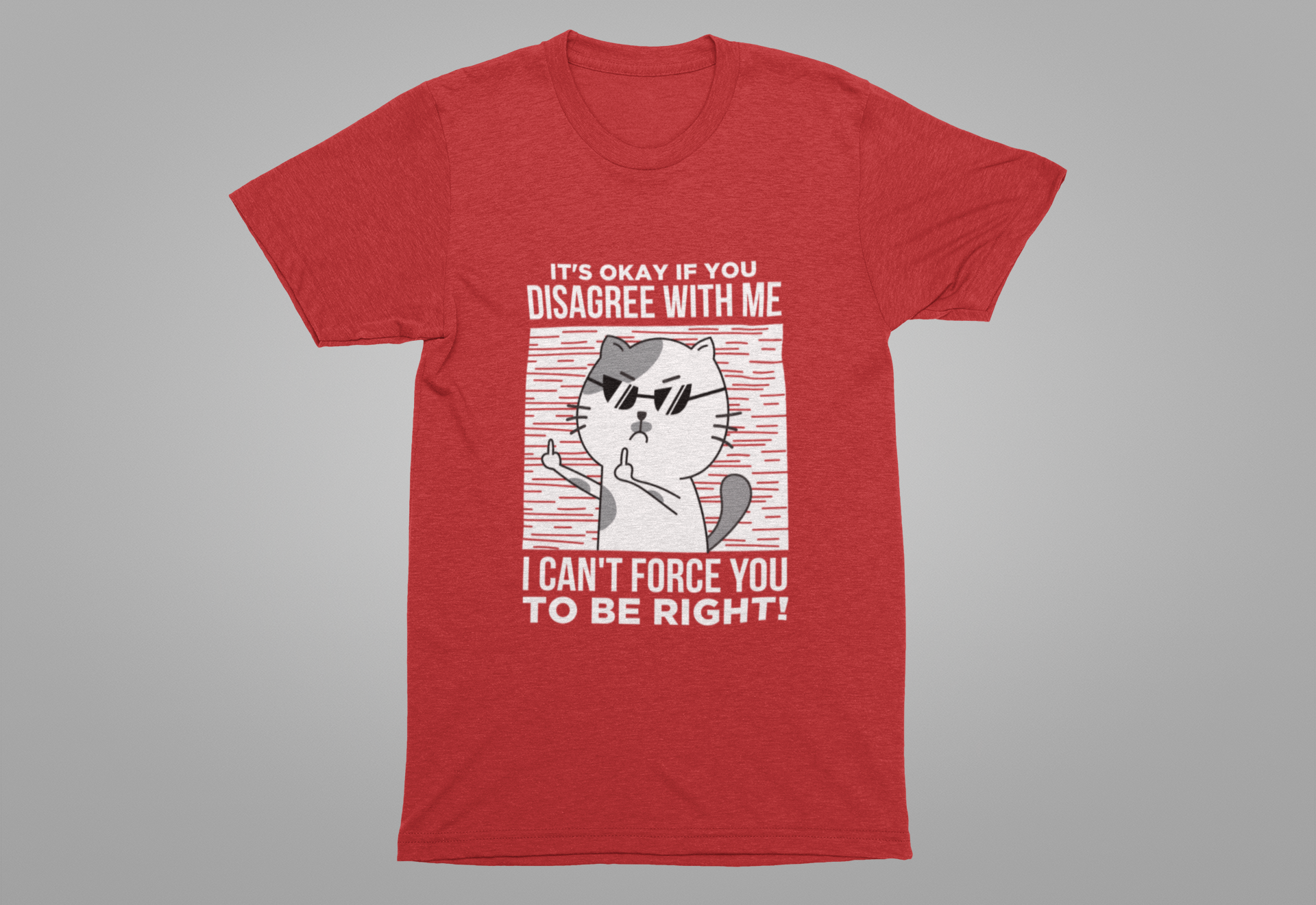 It’s Okay If You Disagree With Me T-Shirt – Angry Cat With Glasses Funny Quote Graphic Tee