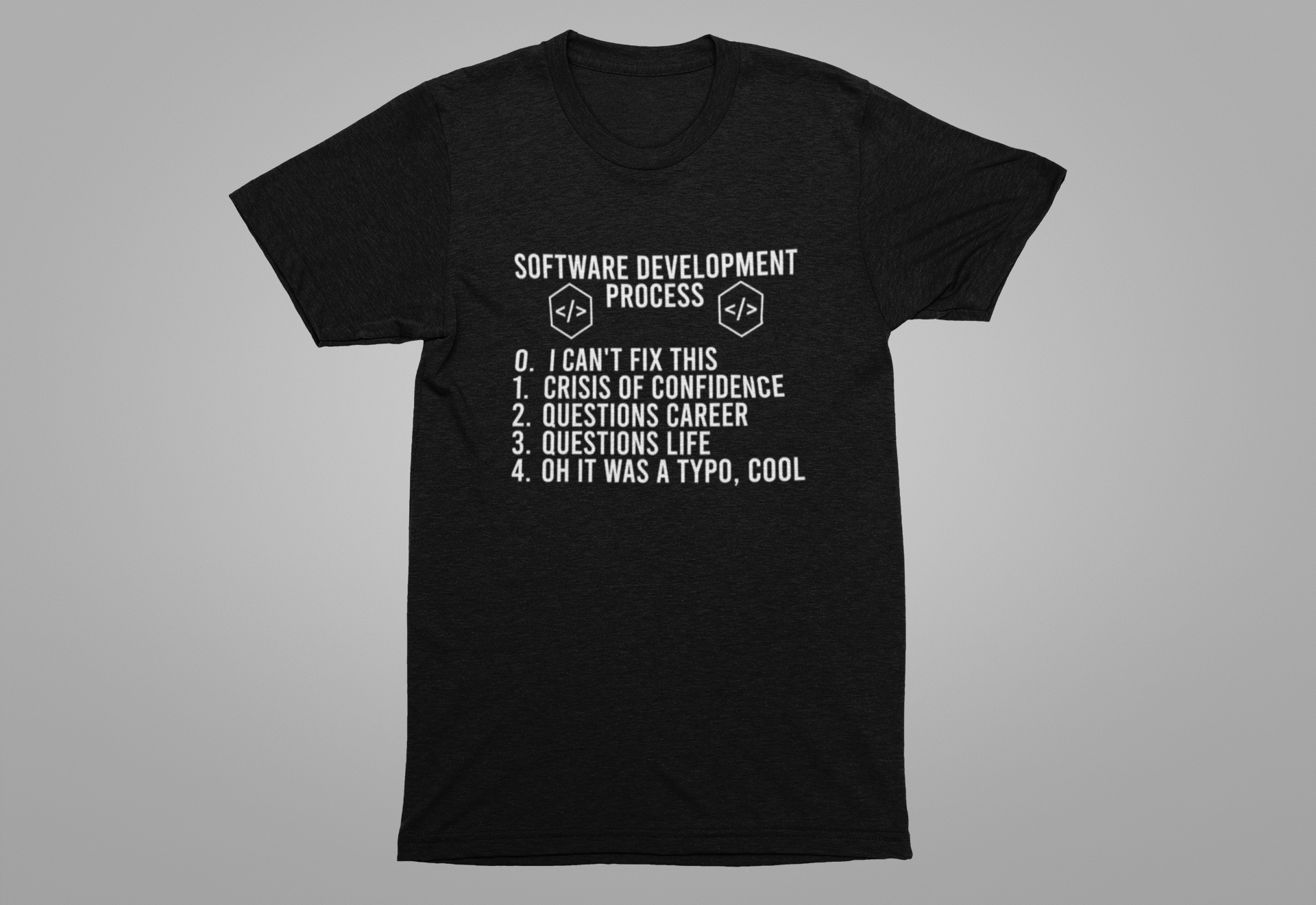 Software Engineering Humor Tee – Programmer Crisis Life Cycle