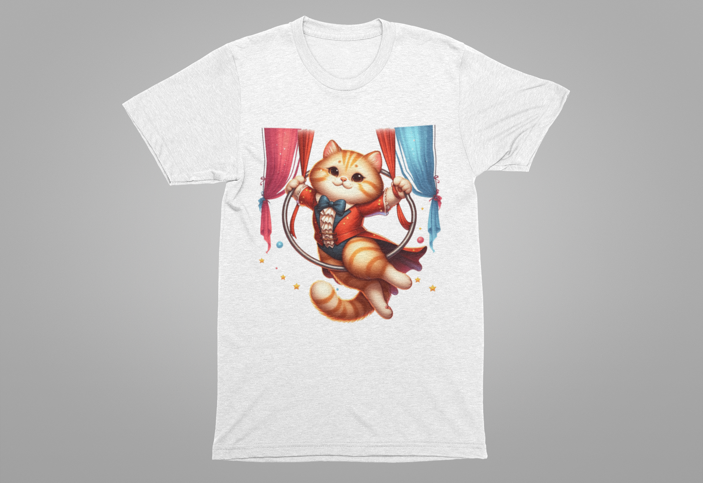 Circus Aerialist Cat Shirt, Funny Trapeze Performer Tee, Acrobatic Pet Graphic T Shirt, Quirky Performer Humor Apparel, Flying Cat Top