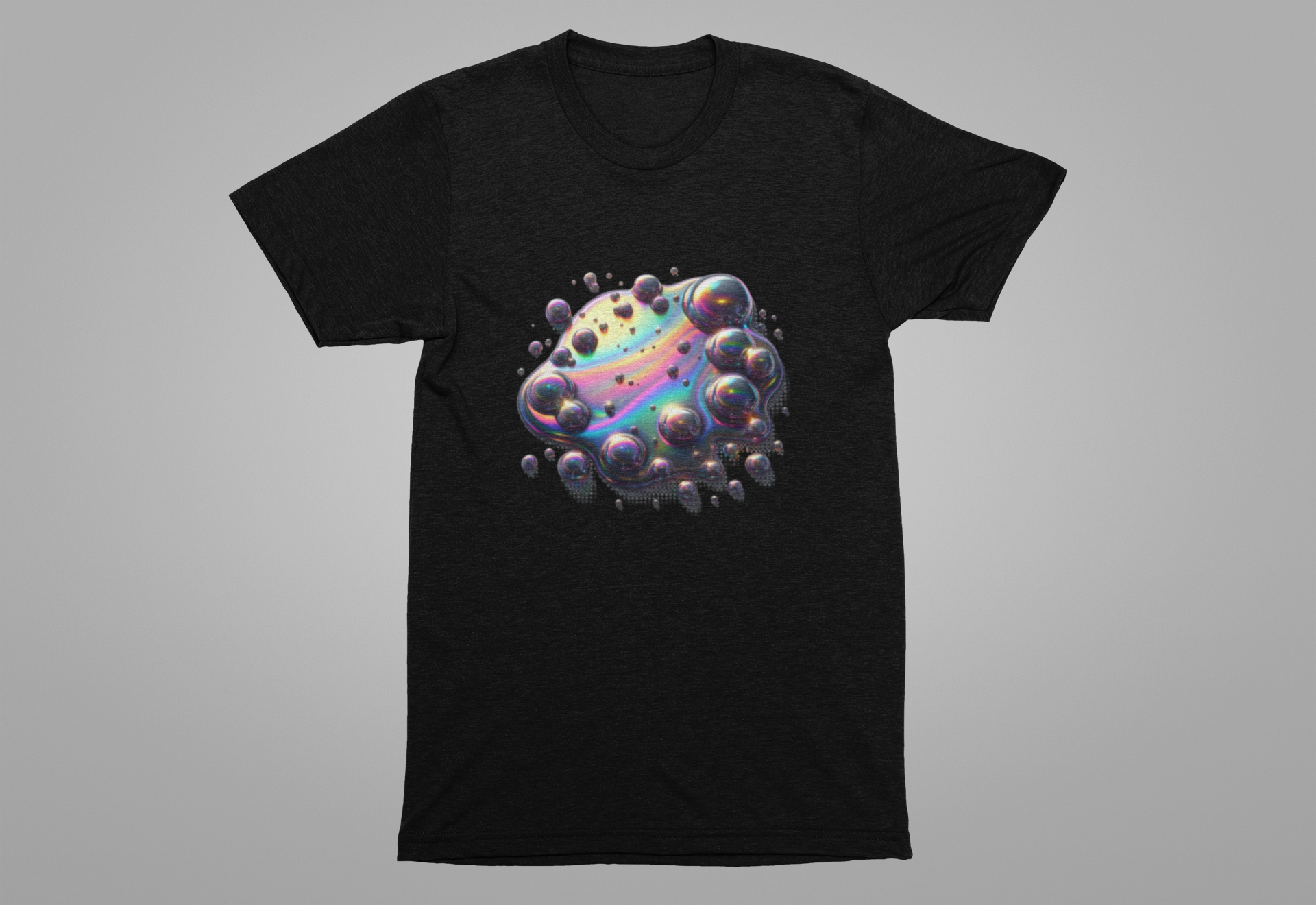 Oil Spill Fantasy – Iridescent Abstract Swirl Graphic T-Shirt