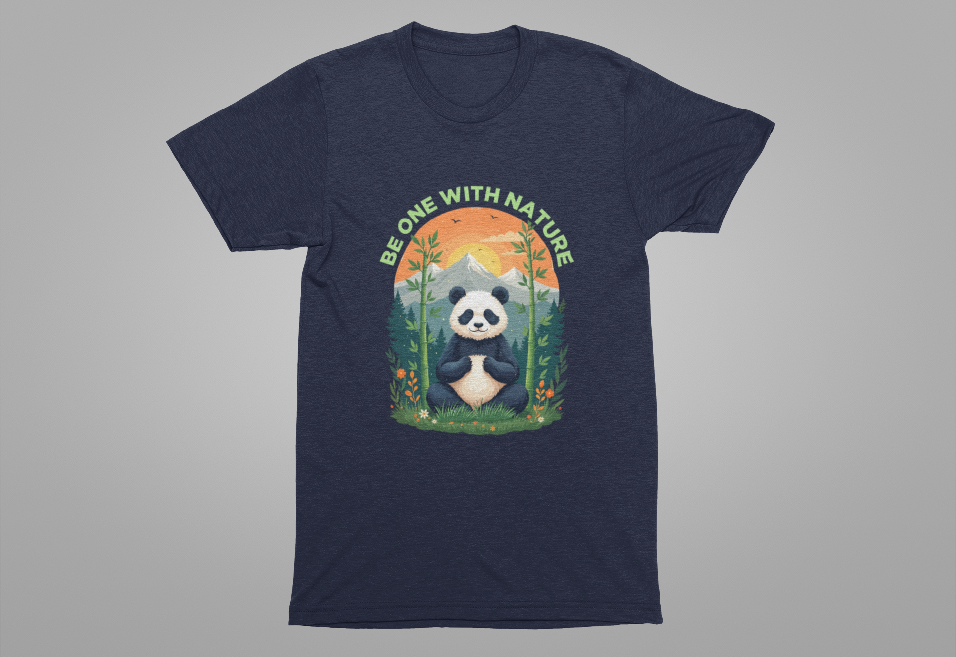 Be One with Nature – Calm Panda in Sunset Meadow Graphic T-Shirt