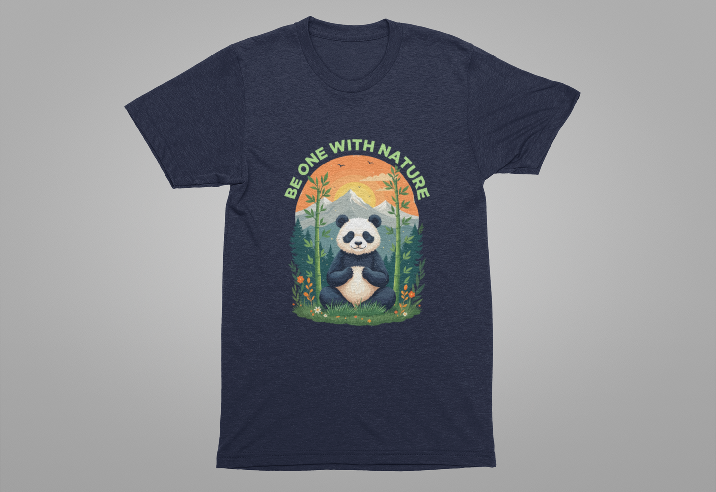 Be One with Nature – Calm Panda in Sunset Meadow Graphic T-Shirt
