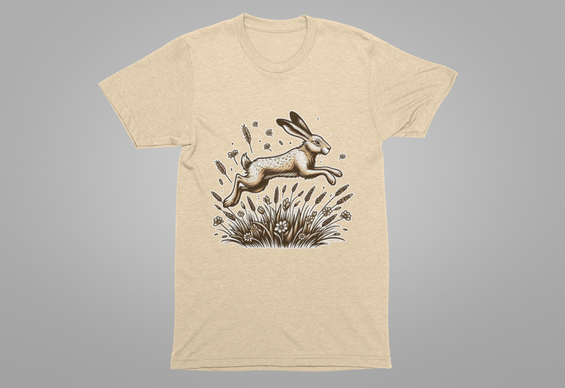 Leaping Lively Hare in Grain Field with Lush Grass Graphic T-Shirt