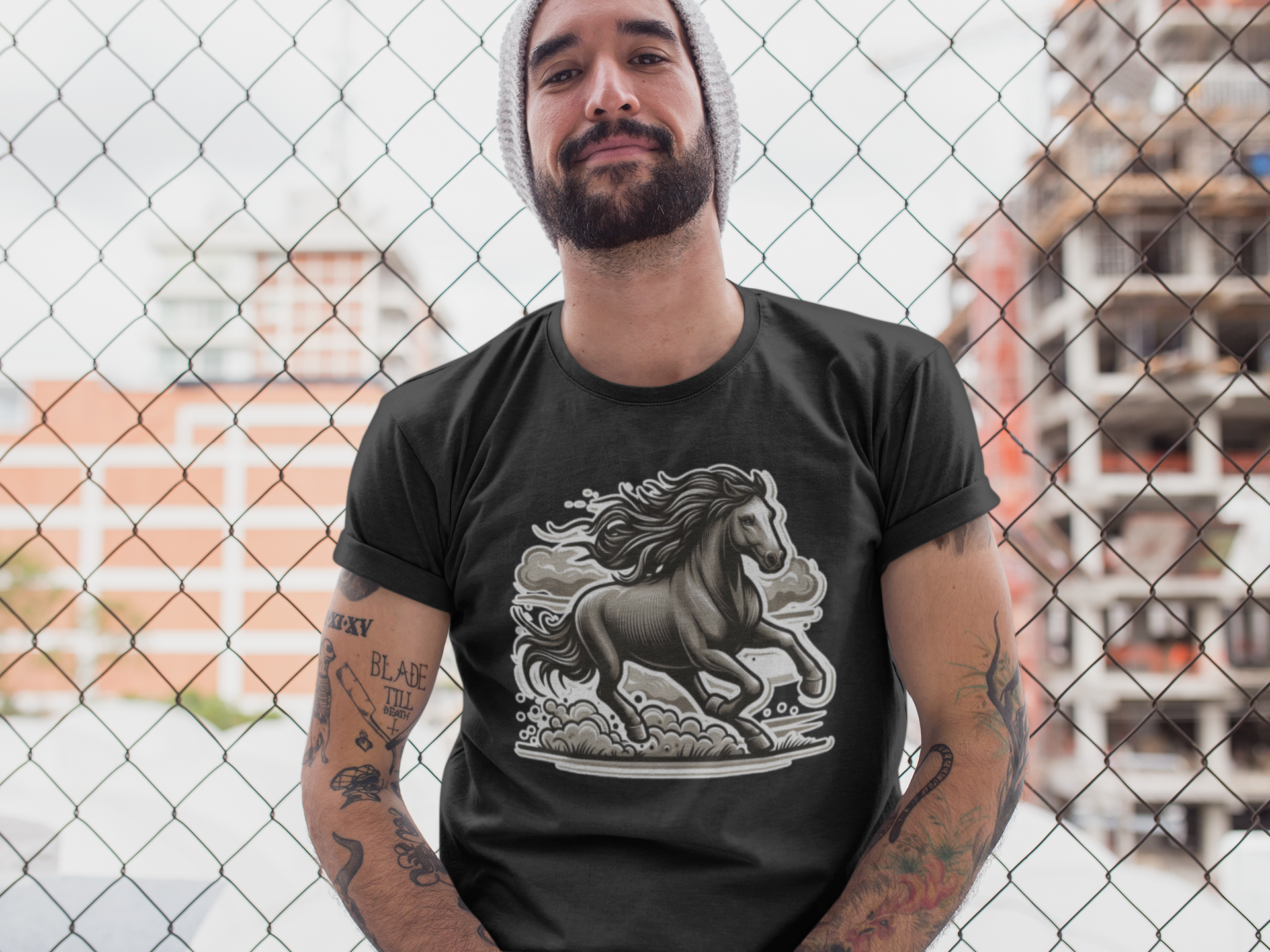 Wild Mustang Running Free with Dust and Dramatic Clouds Graphic T-Shirt