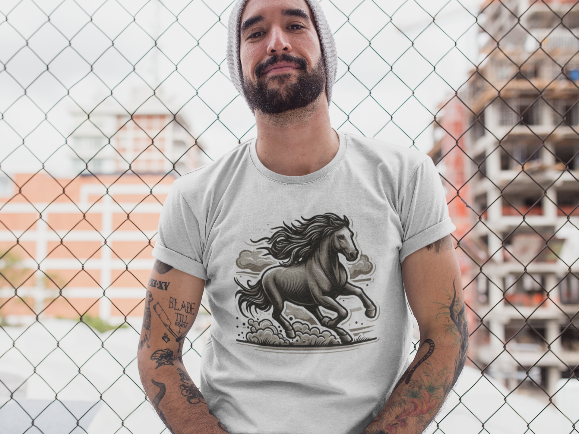 Wild Mustang Running Free with Dust and Dramatic Clouds Graphic T-Shirt