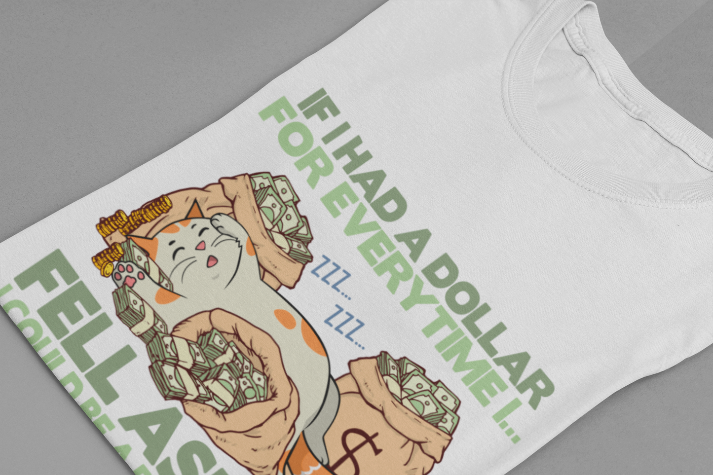 Dollar For Every Time I Fell Asleep I Could Be A Billionaire T-Shirt – Cat Sleeping On Bags Of Cash Graphic Tee