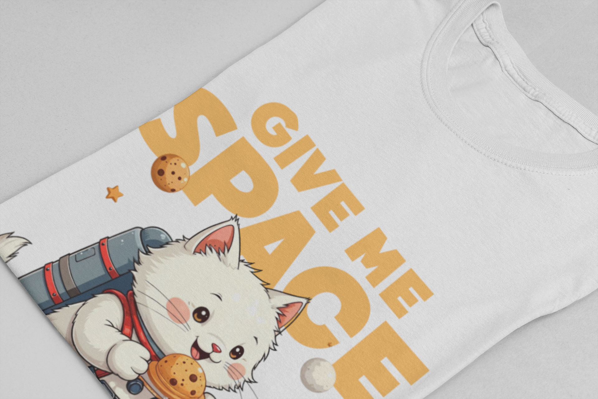 Give Me Space (and Snacks) – Jetpack Cat Walking with Snacks Funny Graphic T-Shirt