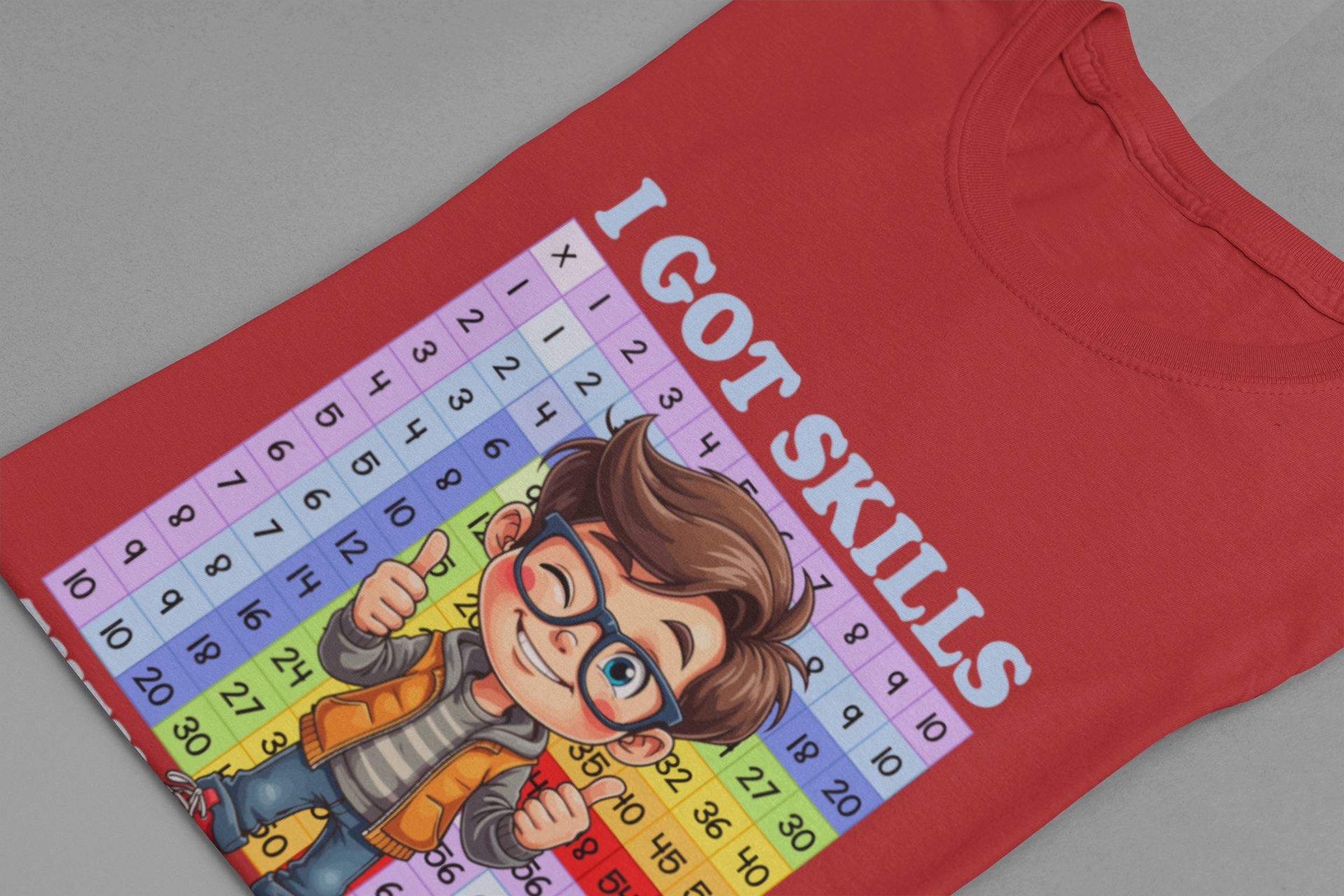 I Got Skills and They Are Multiplying Tshirt – Happy Boy with Thumbs Up & Numbers 1 to 100