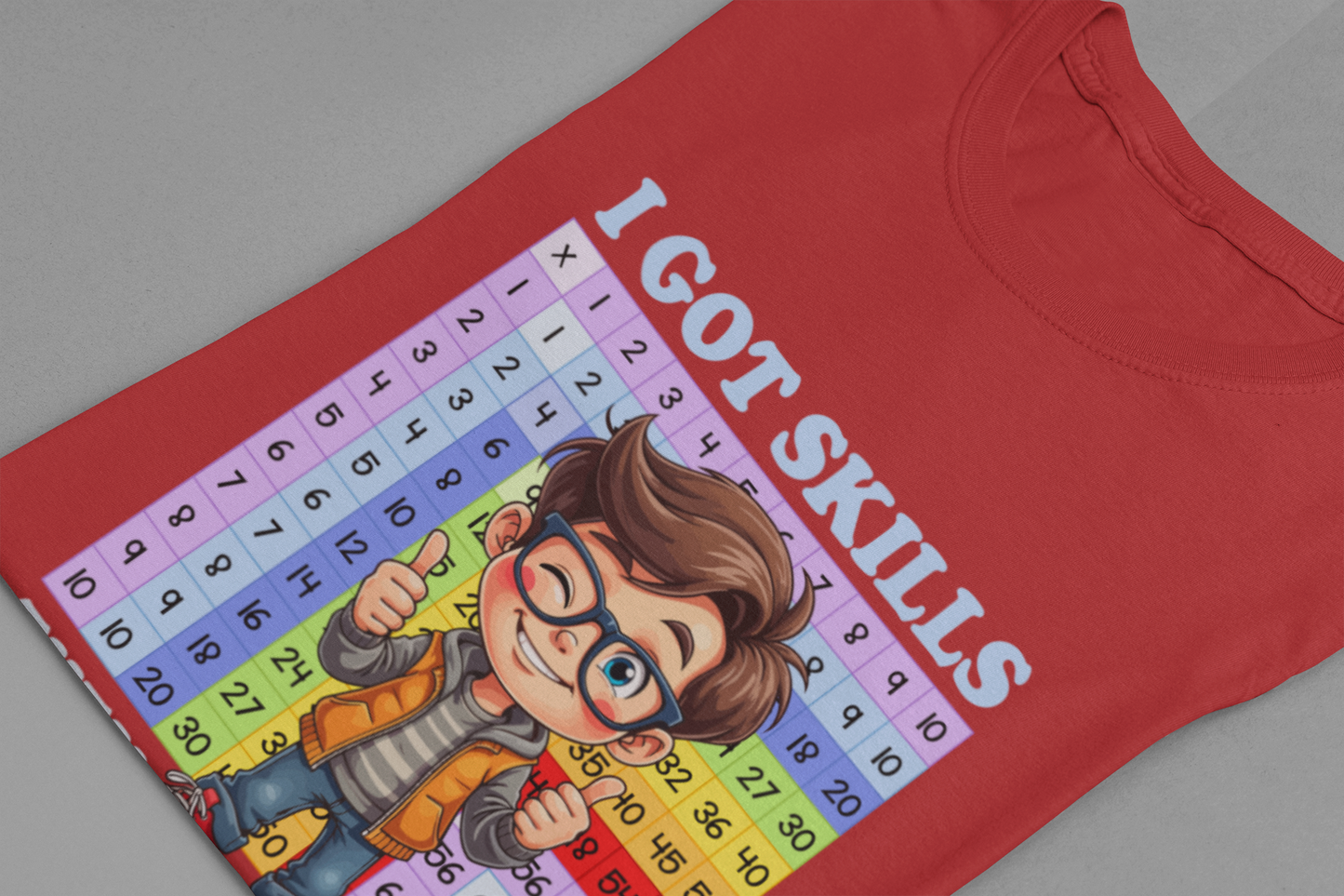 I Got Skills and They Are Multiplying Tshirt – Happy Boy with Thumbs Up & Numbers 1 to 100