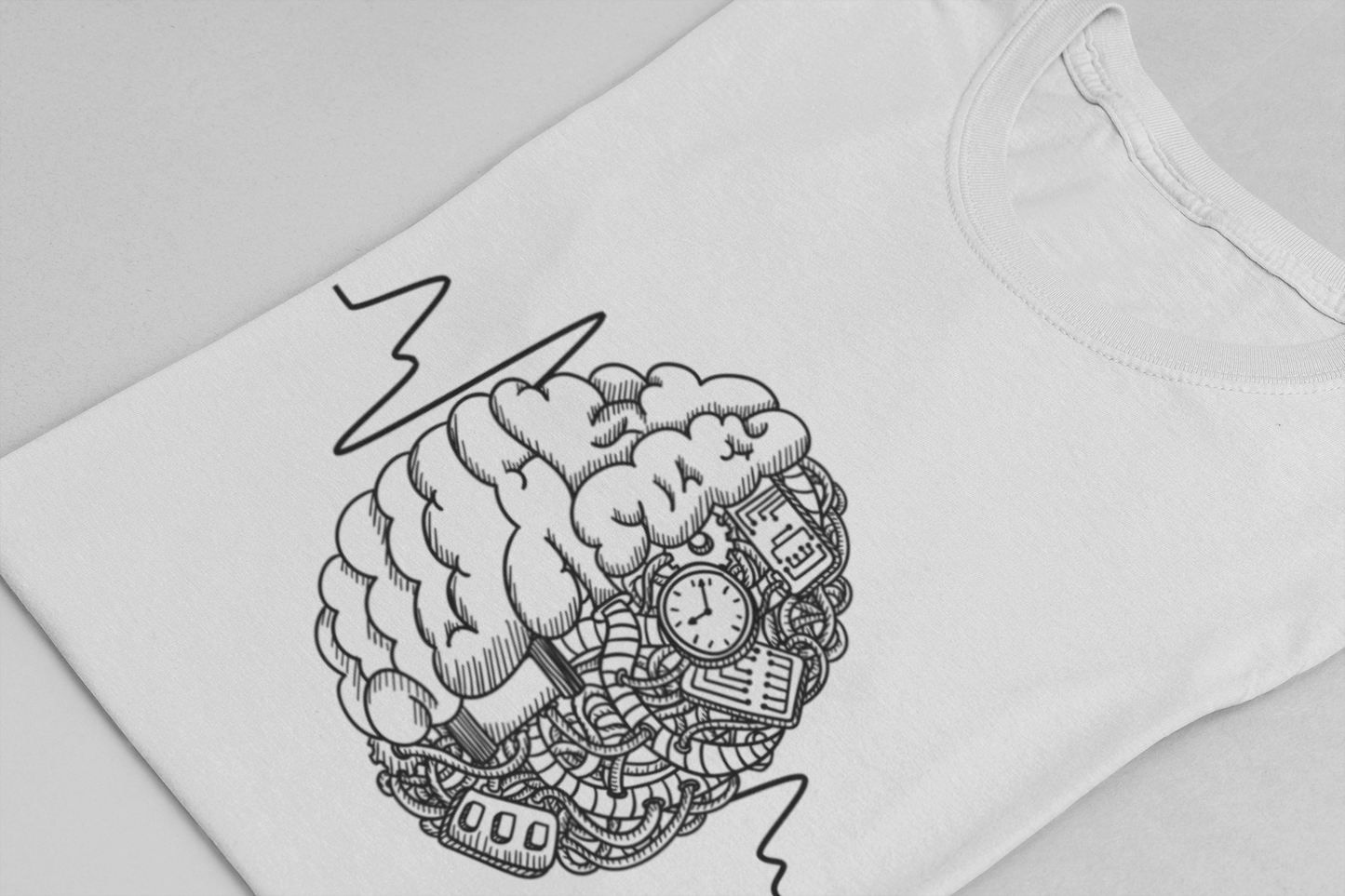 Human Brain Split Design Tshirt – Life Line with Nature & Man-Made Elements