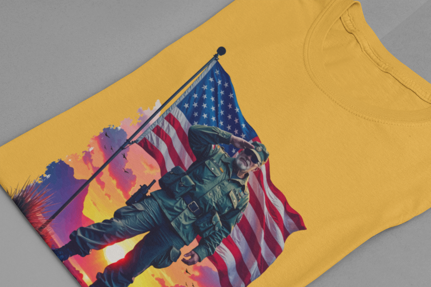 Proud Veteran | US Flag, Saluting Soldier & Tank T-Shirt