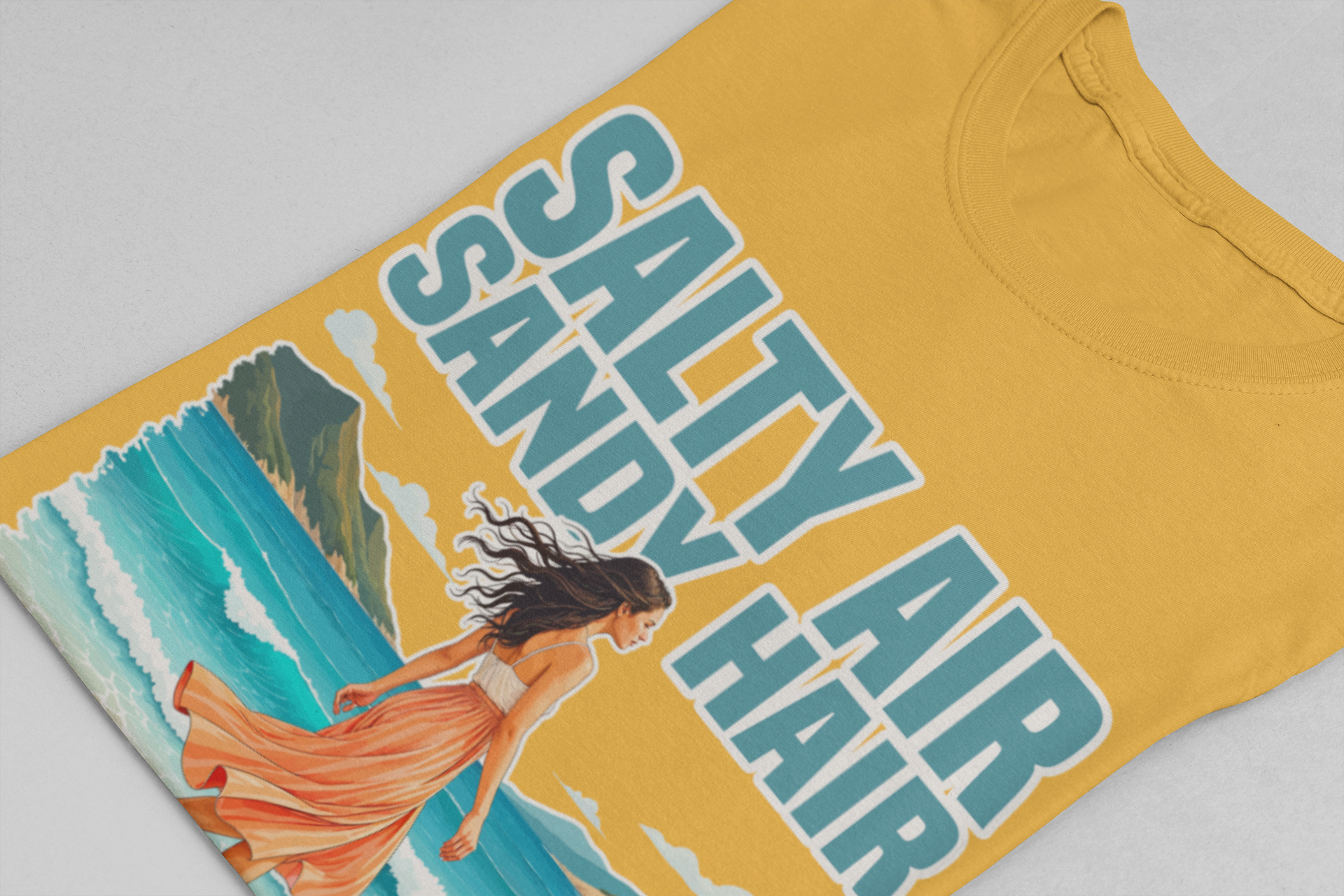 Salty Air Sandy Hair Tee, Beach Babe Shirt, Ocean Mood Graphic Tee, Summer Coastline Top, Coastal Girl Gift Tee
