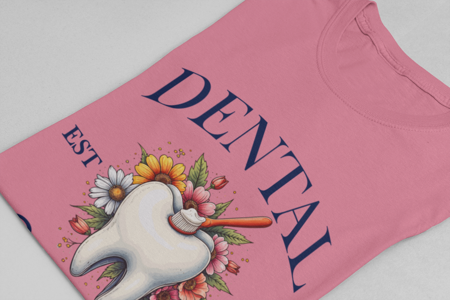 Dental Social Club T Shirt Large Tooth with Brush Paste Flowers Est 2025