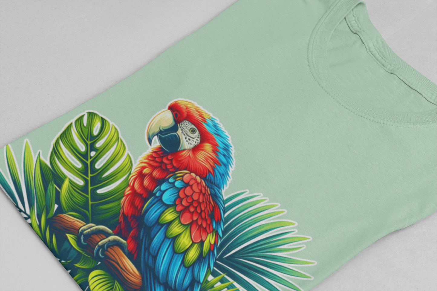 Colorful Macaw Parrot perched gracefully on Lush Green Branch Graphic T-Shirt