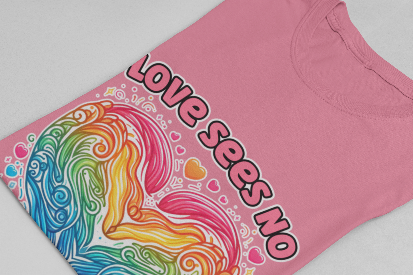 Love Sees No Labels – Colorful Abstract Heart Line Art Graphic T-Shirt