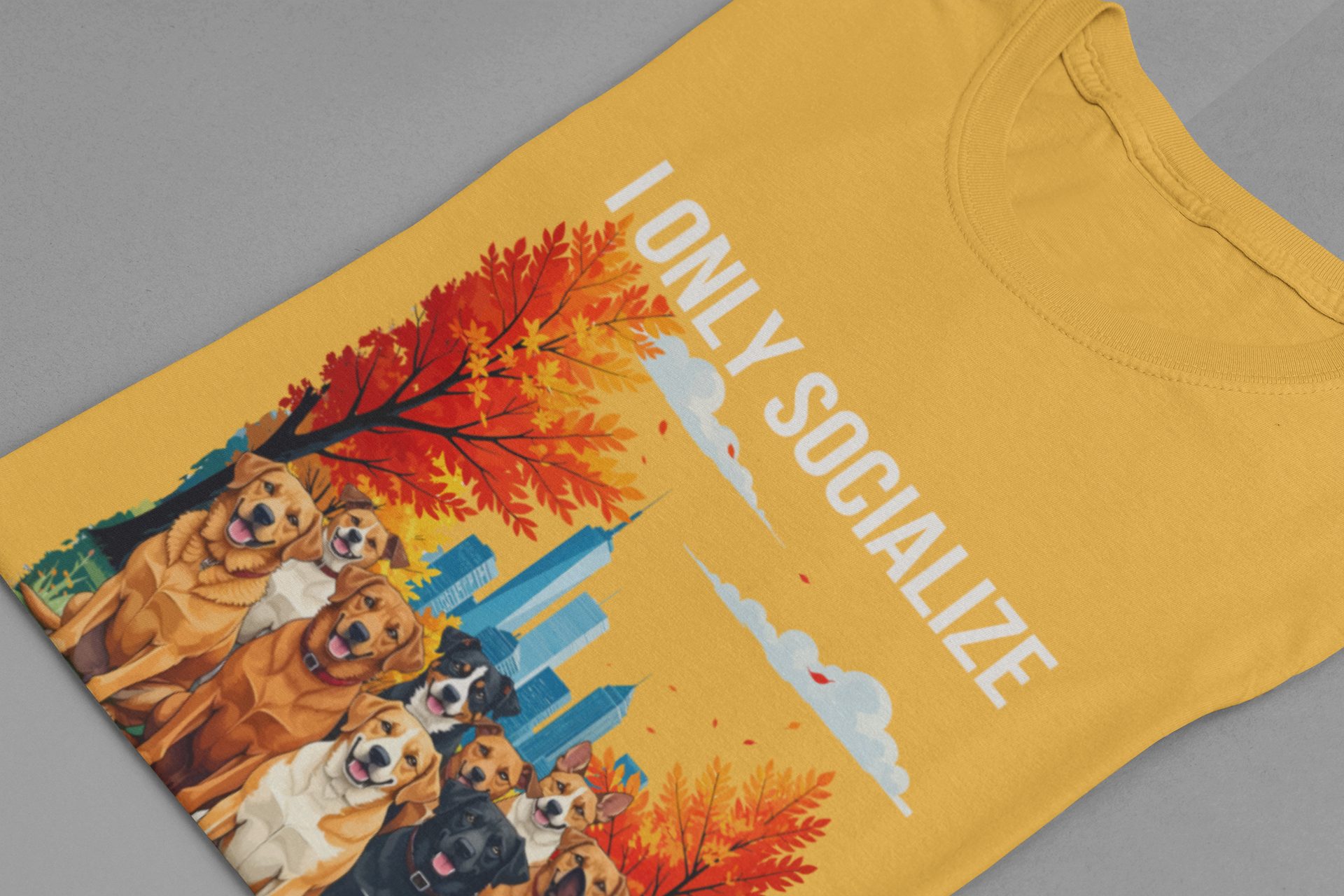 I Only Socialize with Dogs – Happy Dogs in City Park Fall Graphic T-Shirt