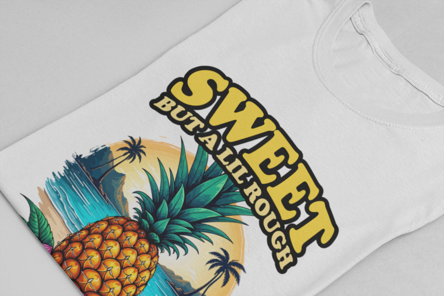 Sweet But A Lil Rough Around The Edges T Shirt Large Pineapple Tropical Beach Scene