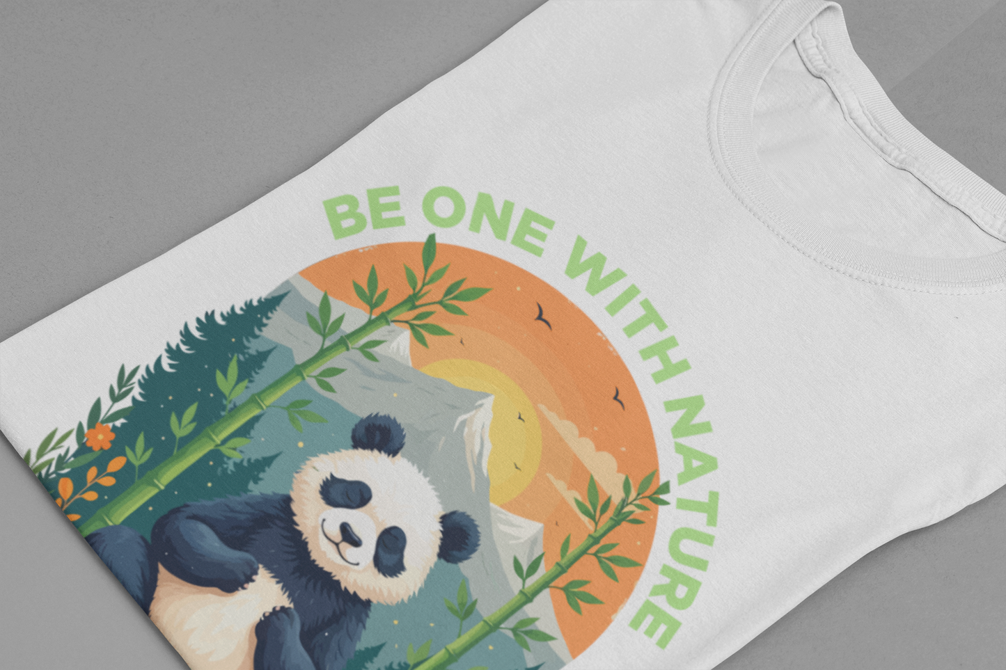 Be One with Nature – Calm Panda in Sunset Meadow Graphic T-Shirt
