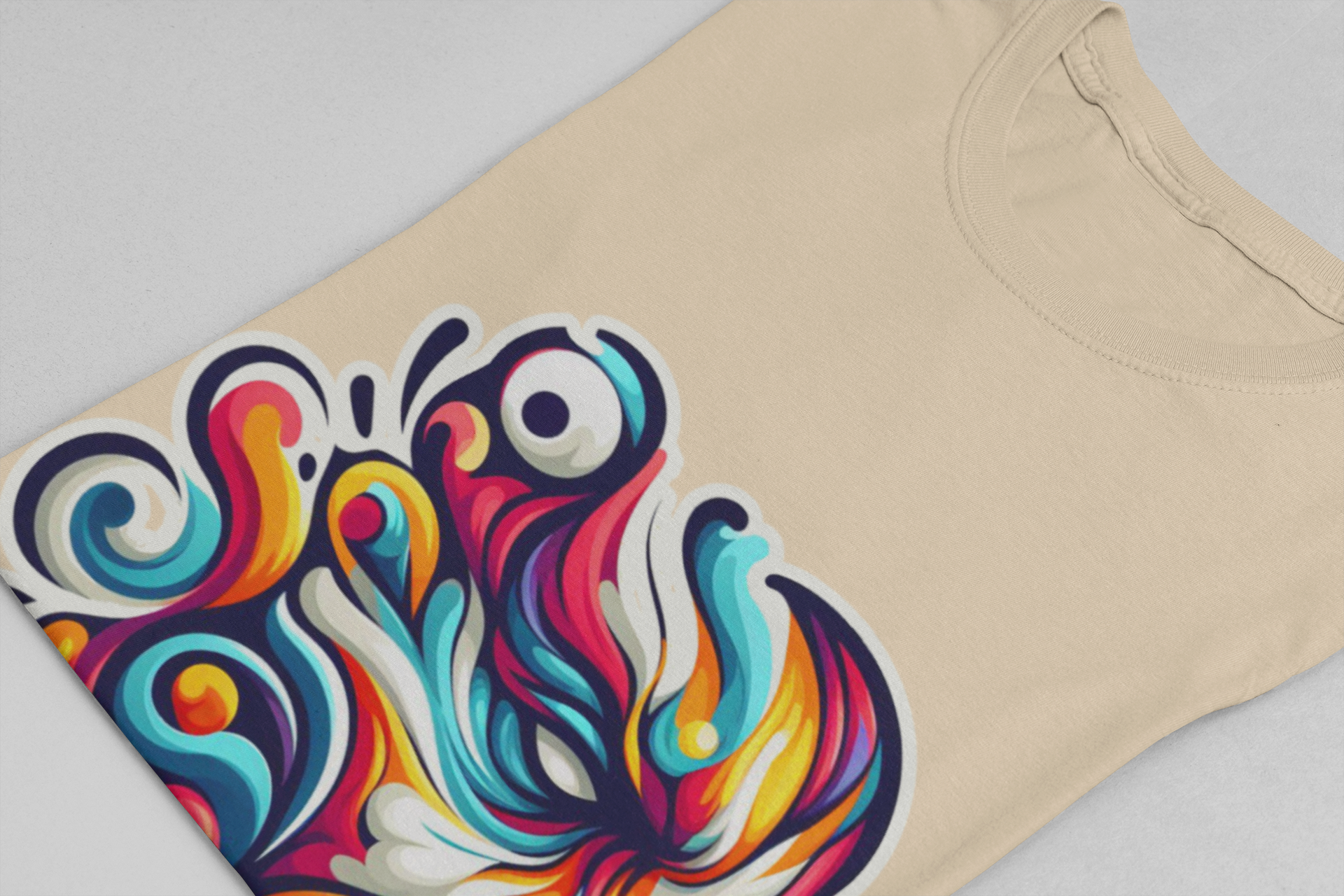 The Art of Expressionism Tshirt – Colorful Curved Strokes Forming a Vibrant Face