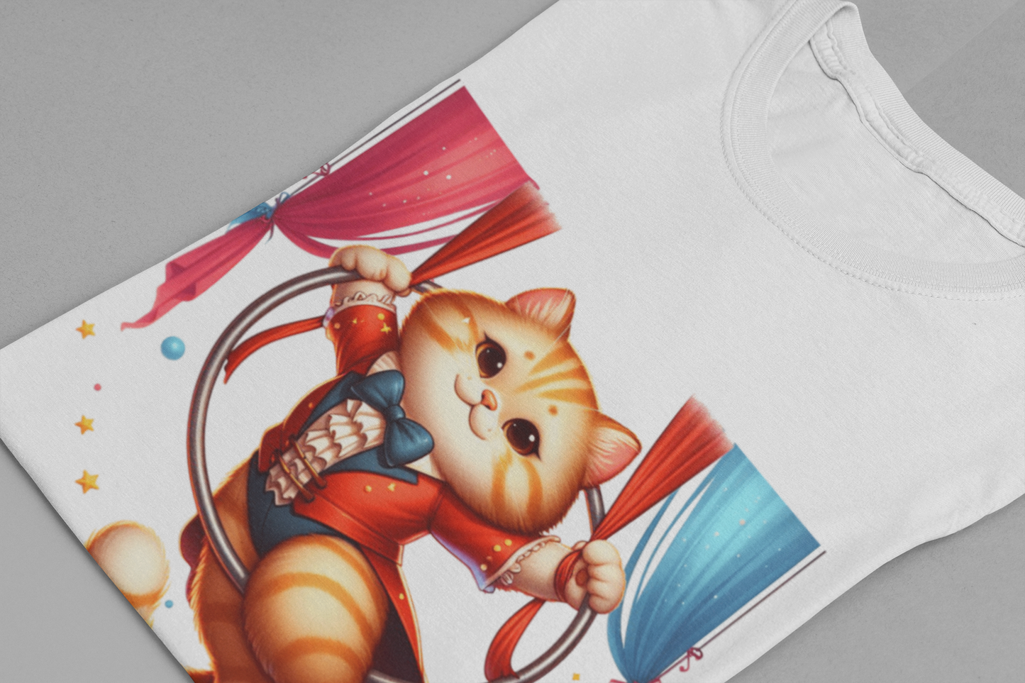 Circus Aerialist Cat Shirt, Funny Trapeze Performer Tee, Acrobatic Pet Graphic T Shirt, Quirky Performer Humor Apparel, Flying Cat Top