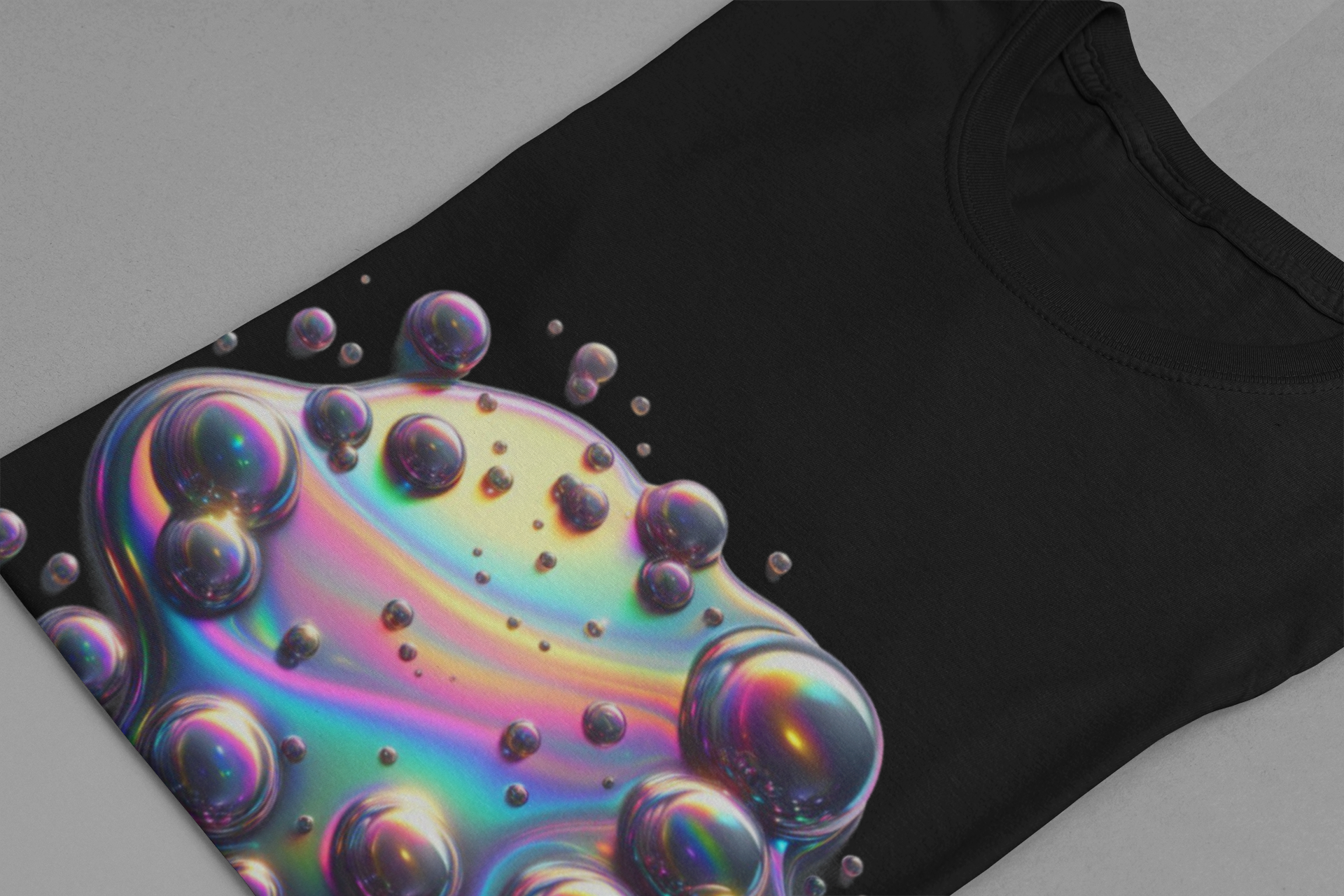 Oil Spill Fantasy – Iridescent Abstract Swirl Graphic T-Shirt