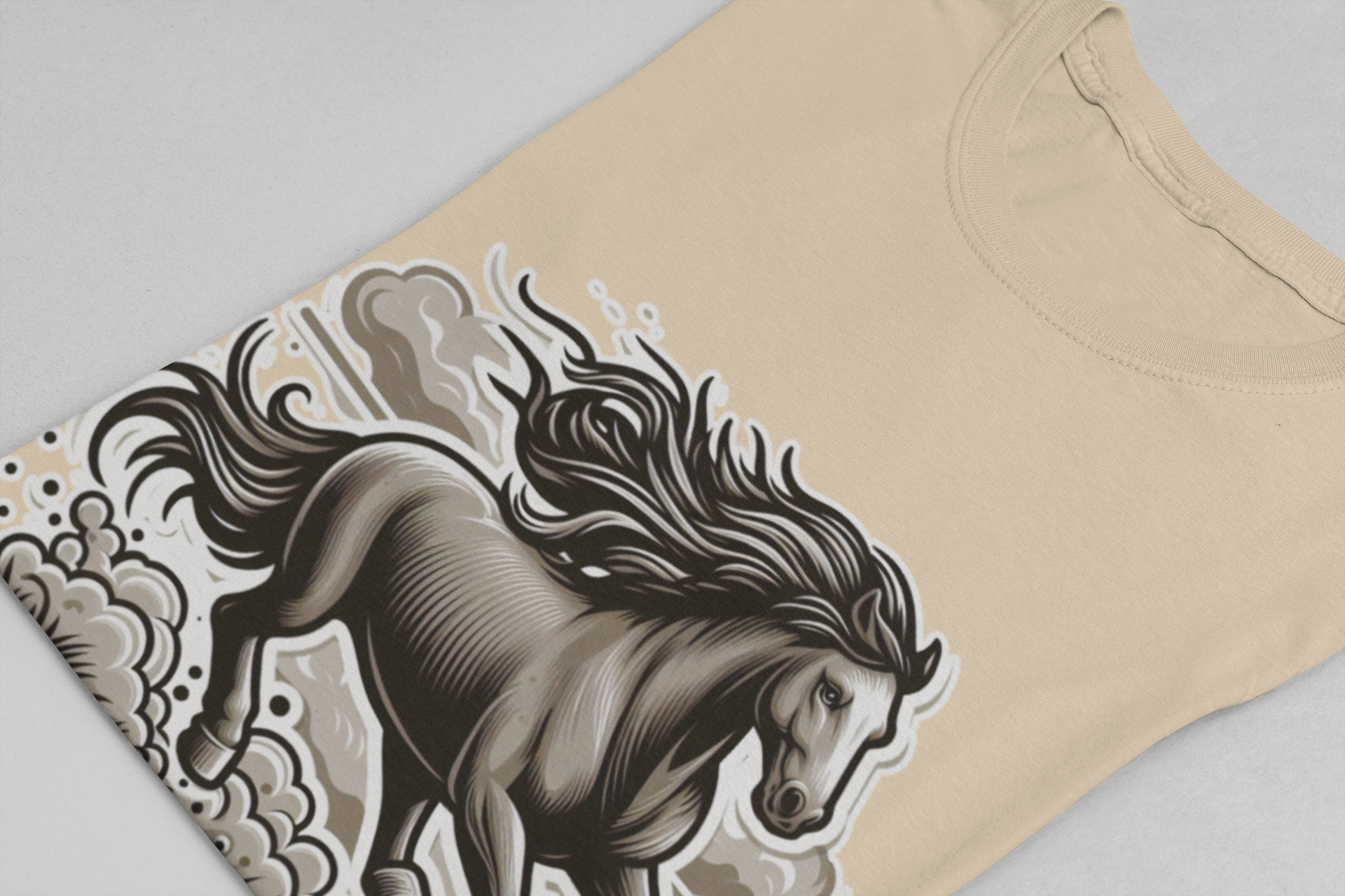 Wild Mustang Running Free with Dust and Dramatic Clouds Graphic T-Shirt
