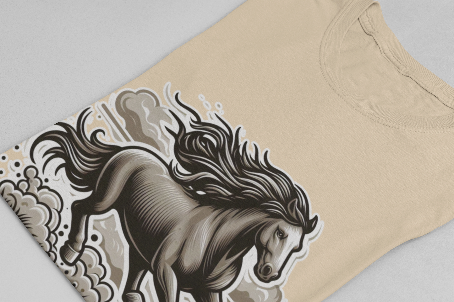 Wild Mustang Running Free with Dust and Dramatic Clouds Graphic T-Shirt