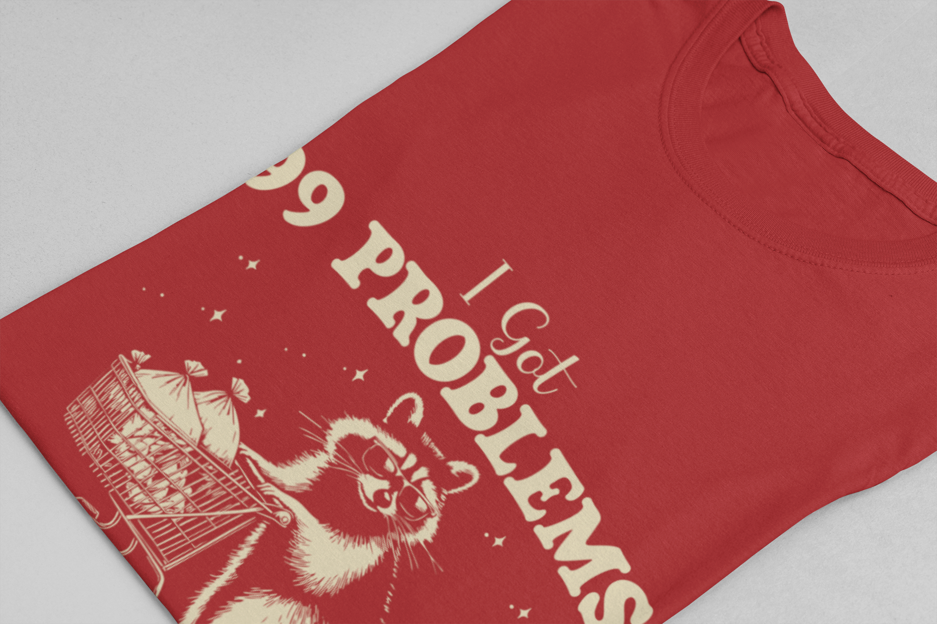 Raccoon with Sunglasses T-Shirt – Funny Shopping Cart & Cash Bags Graphic Tee