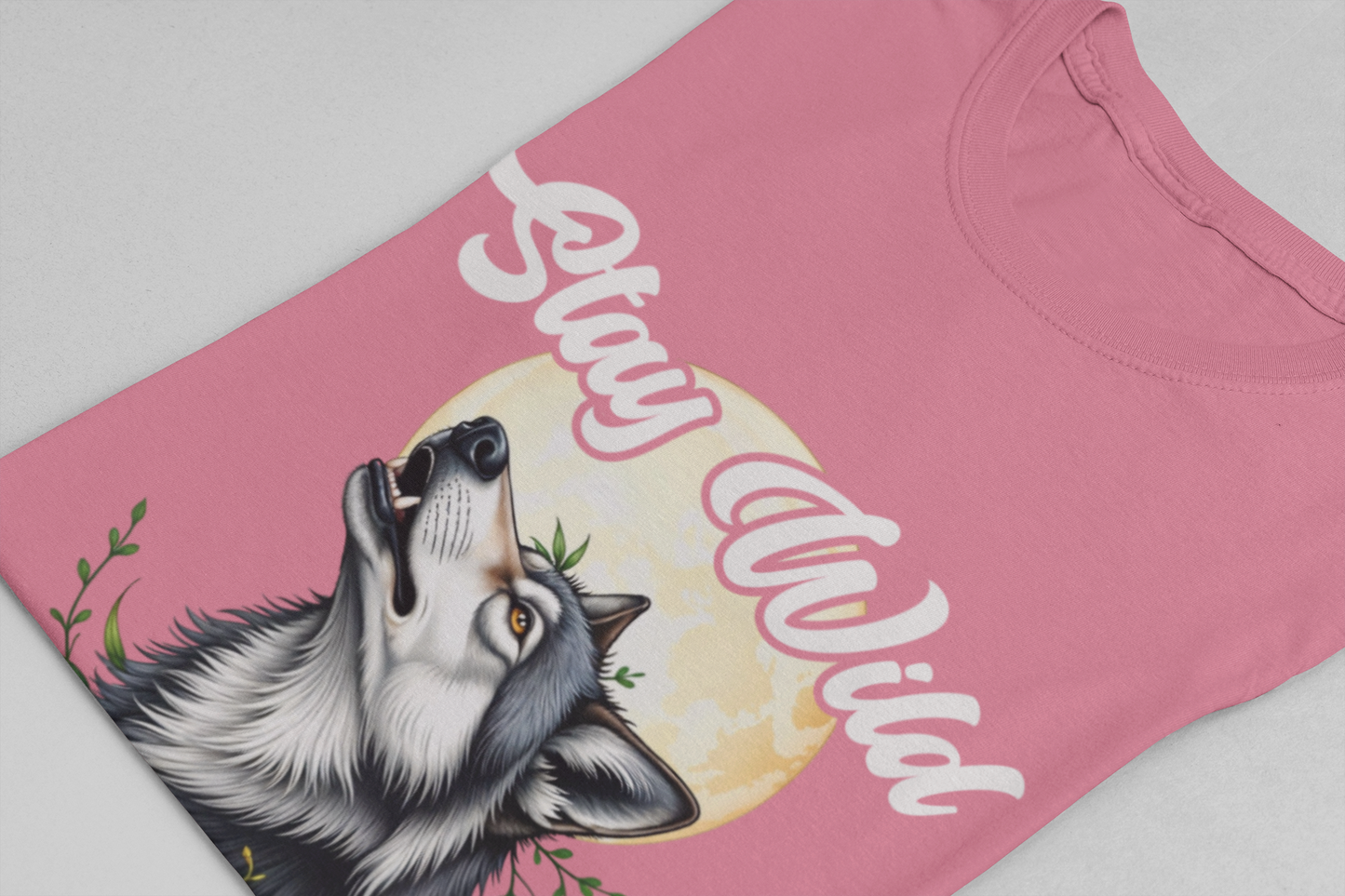 Stay Wild Stay Kind Wolf T-Shirt – Moon and Flower Nature Graphic