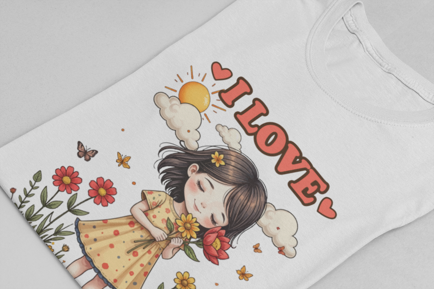 I Love Flowers T-Shirt – Cute Girl and Floral Garden Graphic Tee