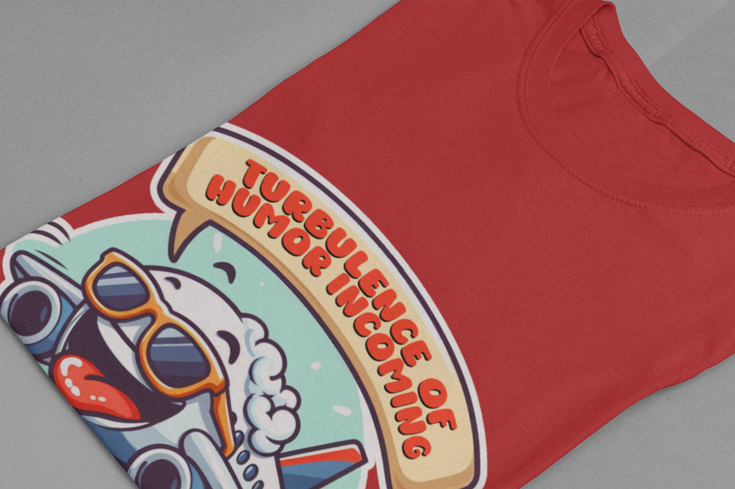 Turbulence of Humor Coming | Flight Landing with Smiling Face & Sunglasses Graphic T-Shirt