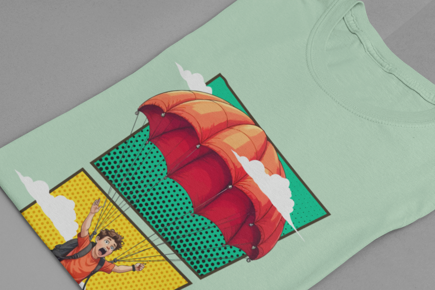 Do it Scared Boy Parachuting Mid-Air with Clouds Background Graphic T-Shirt