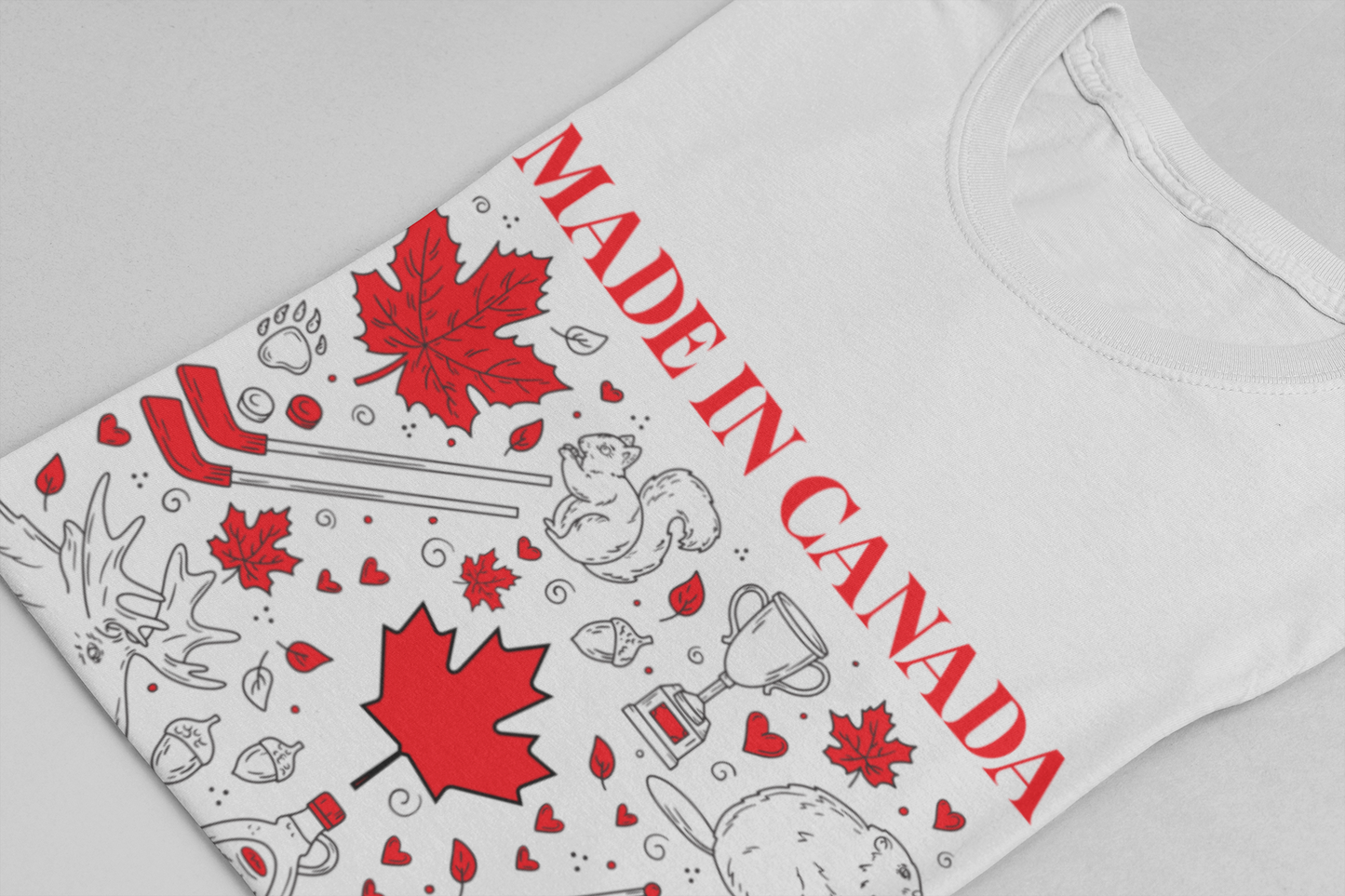 Made In Canada Iconic Symbols - Red & Black outline Print T-Shirt