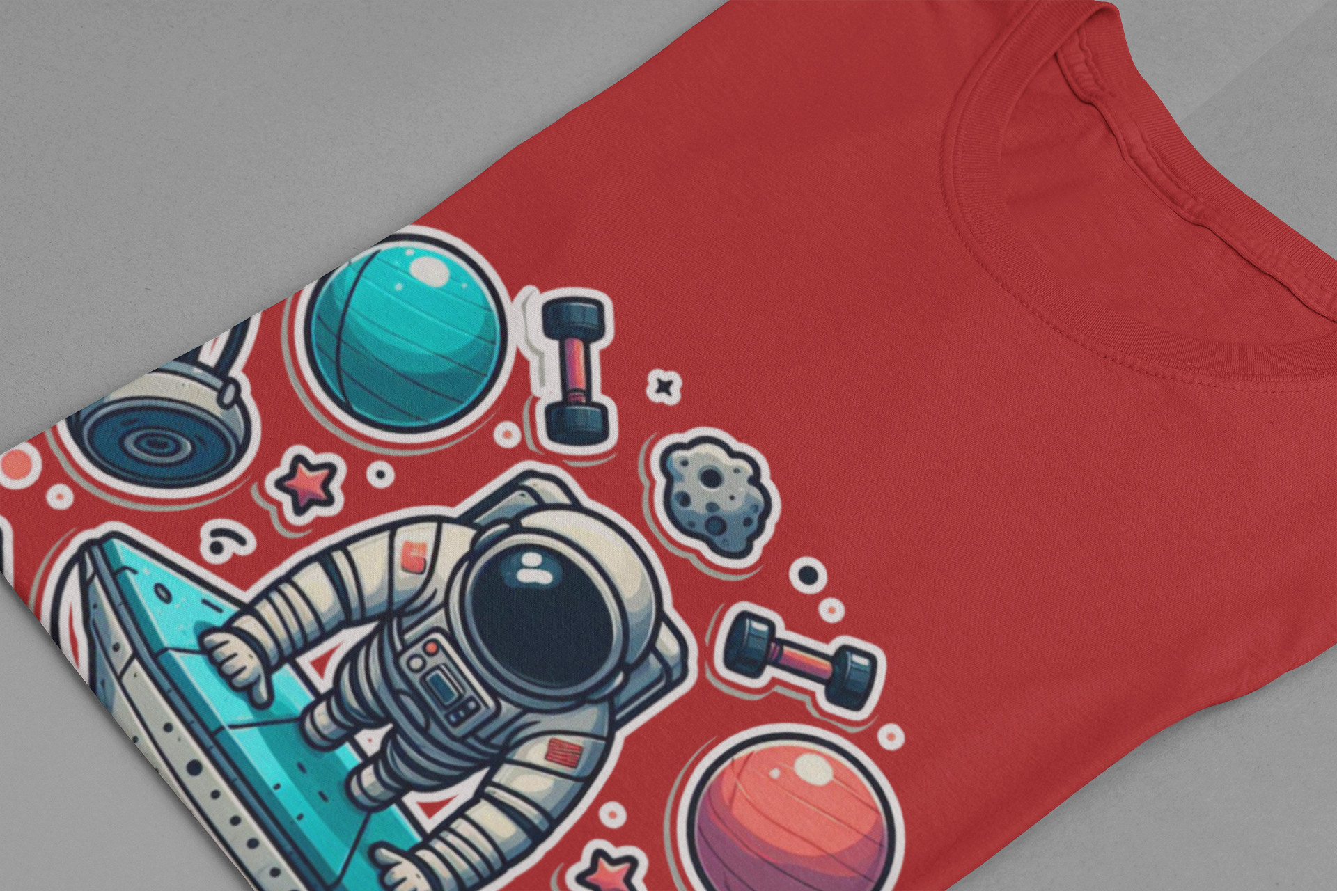 Rocket Science is My Cardio - Astronaut Doing Pushups Tshirt – Space Workout with Gadgets, Planets, and Dumbbells