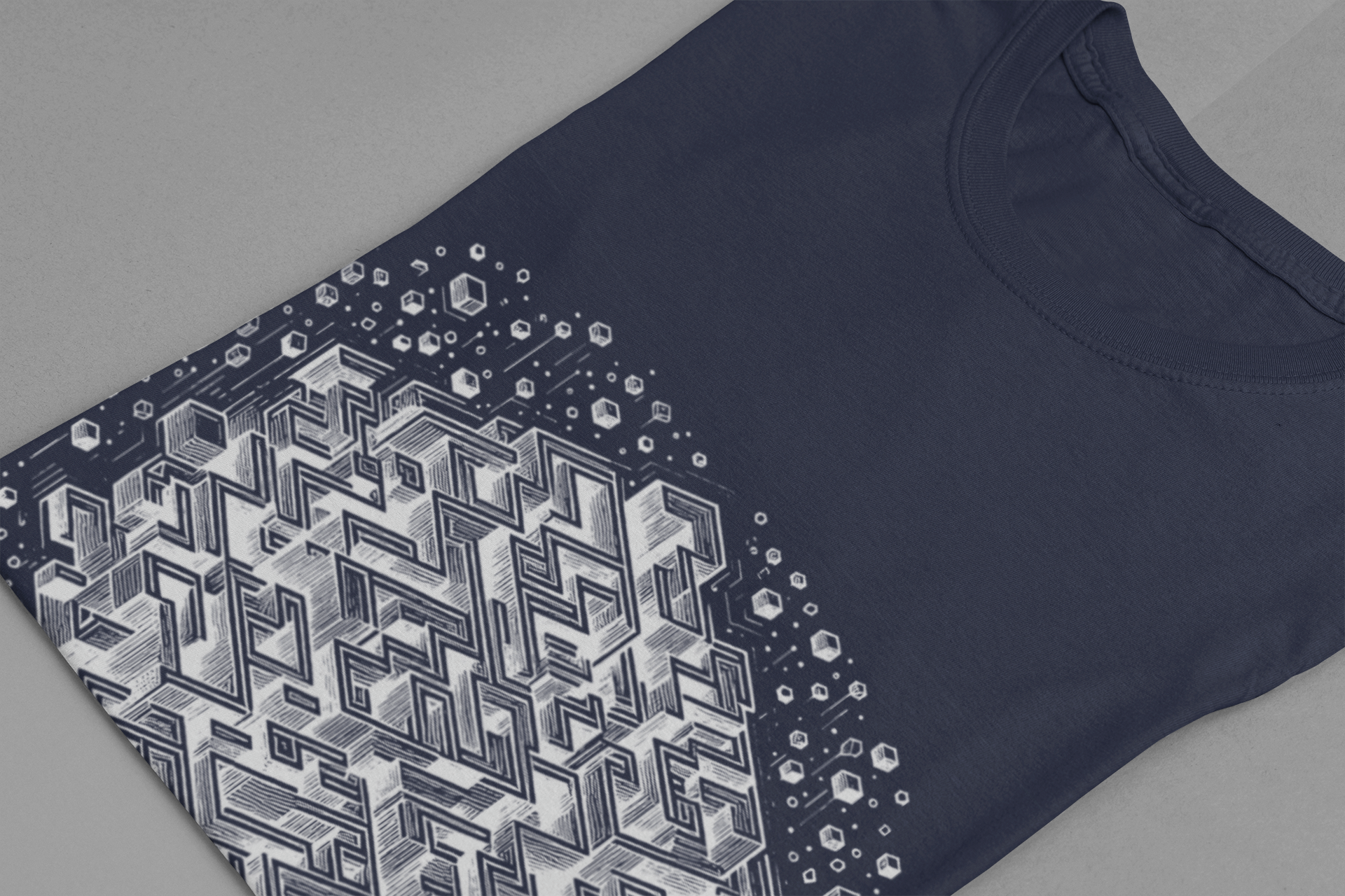 Cube Cascade – Cubic Maze with Floating Cubes Graphic T-Shirt