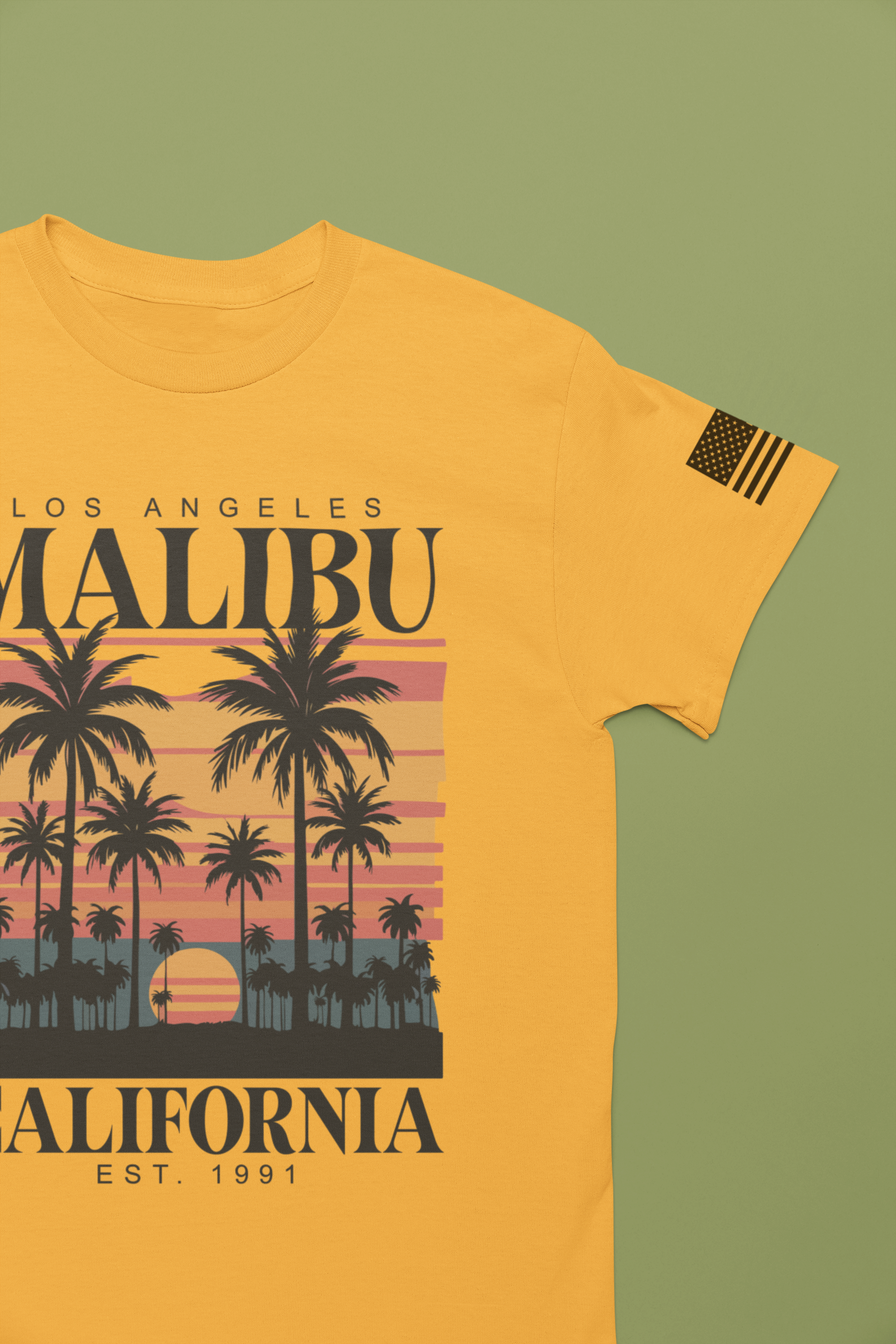 Los Angeles Malibu California T-Shirt – Retro Sunset Palm Tree Beach Graphic Tee