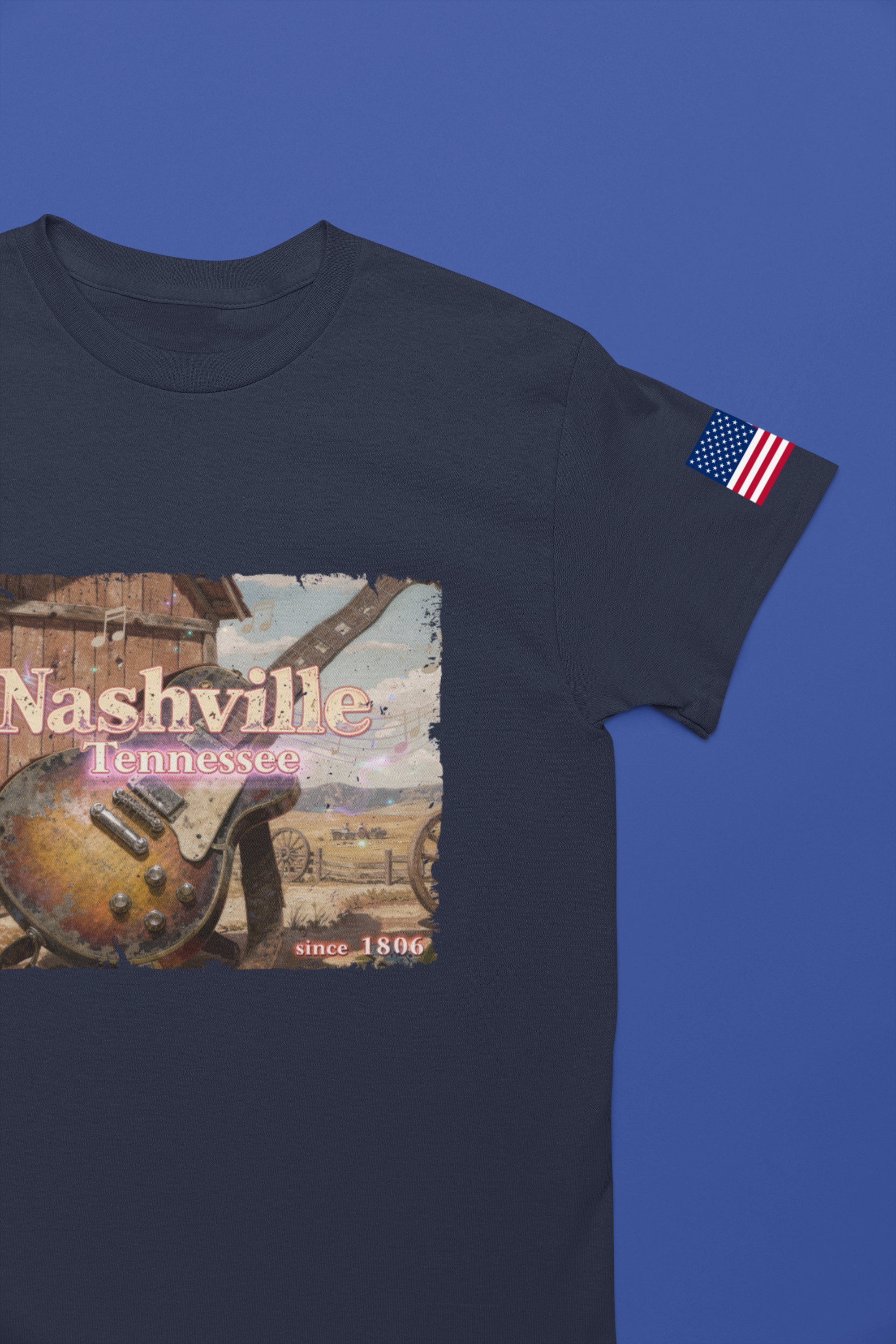 Nashville Tennessee Since 1806 T-Shirt – Distressed Vintage Electric Guitar Western Scene Graphic Tee