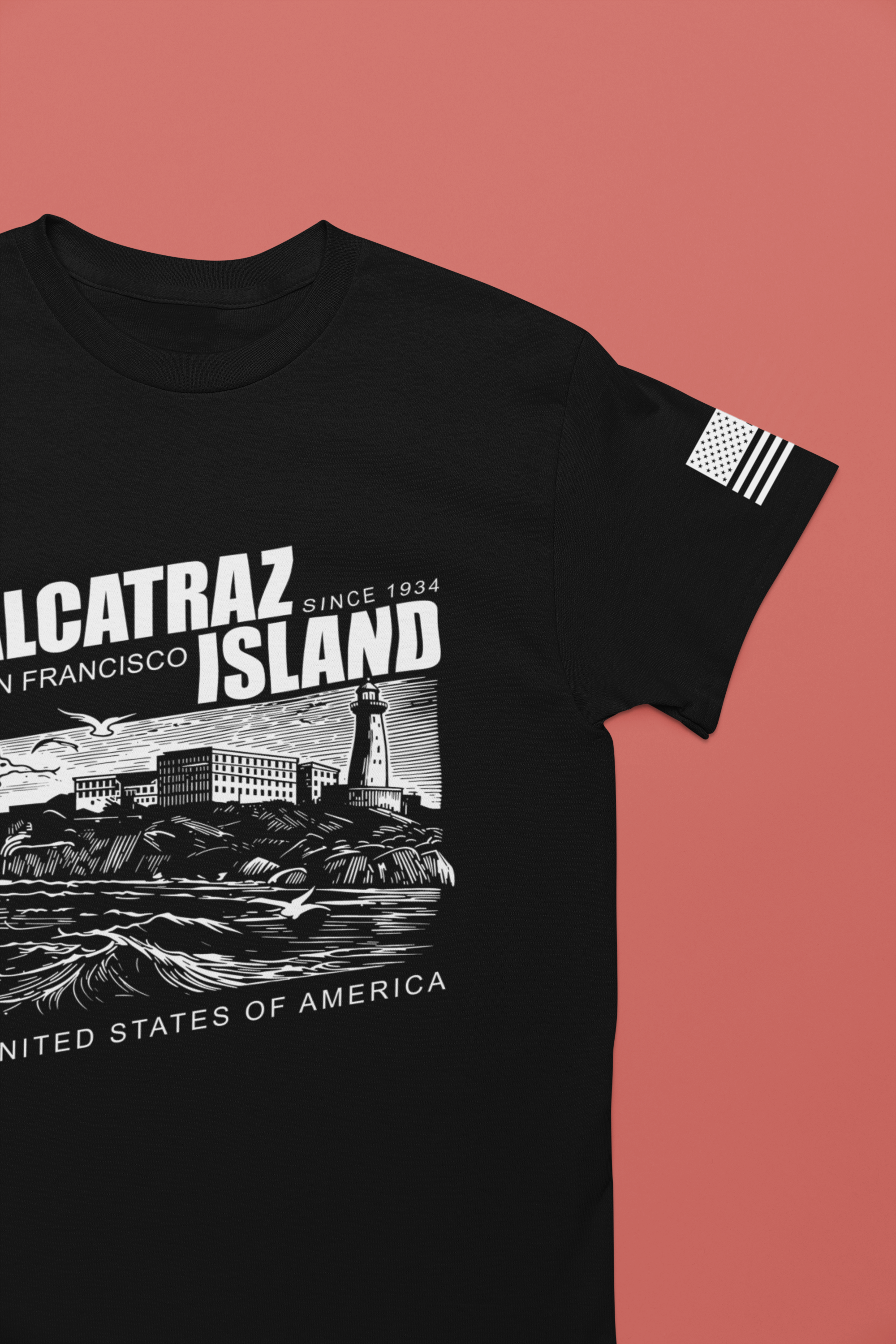 Alcatraz Island San Francisco T-Shirt – Since 1934 Vintage Engraving Style Graphic Tee United States of America