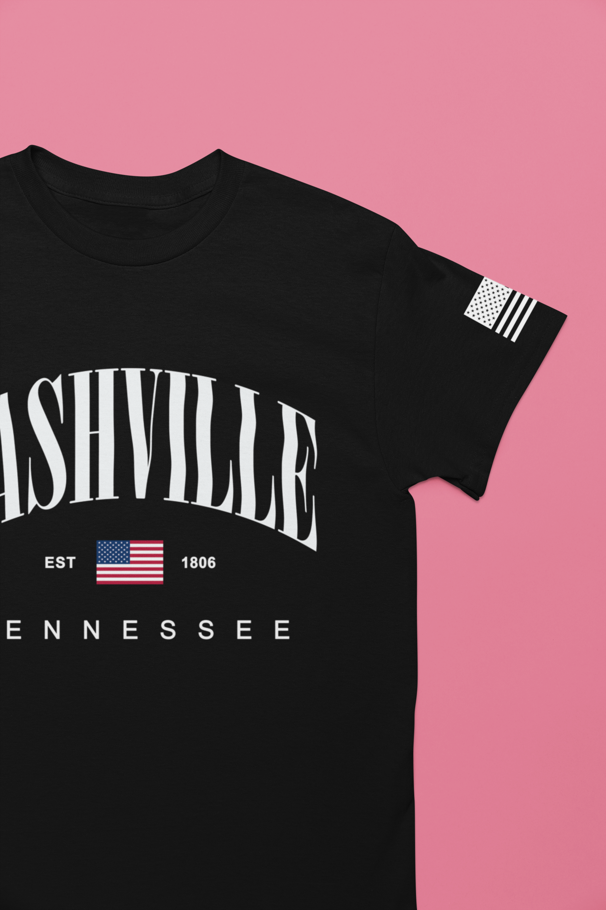 Nashville Tennessee EST 1806 T-Shirt – Arched American Flag Patriotic Typography Tee