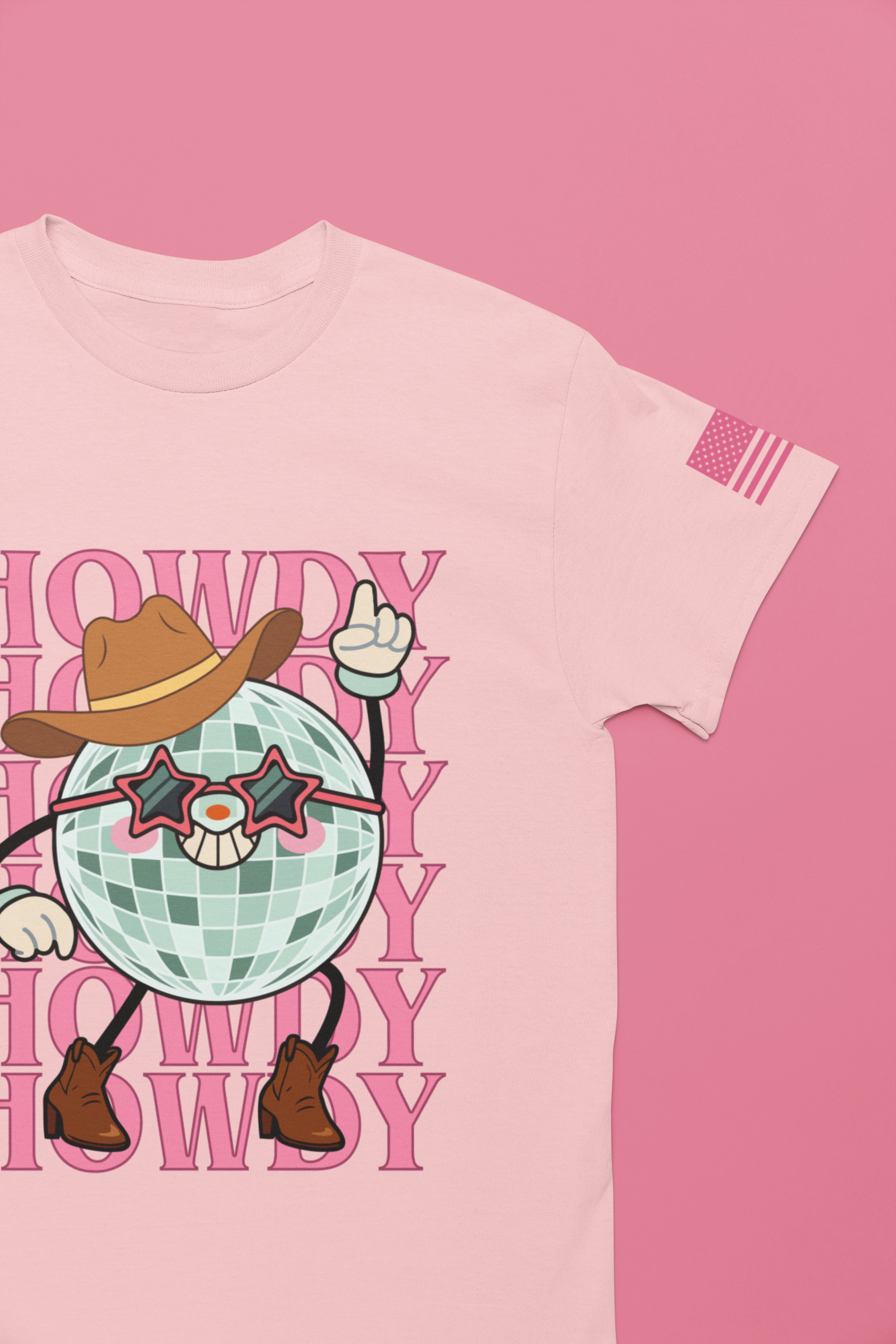 Howdy T-Shirt – Disco Ball Cowboy Repeat Typography Graphic Tee