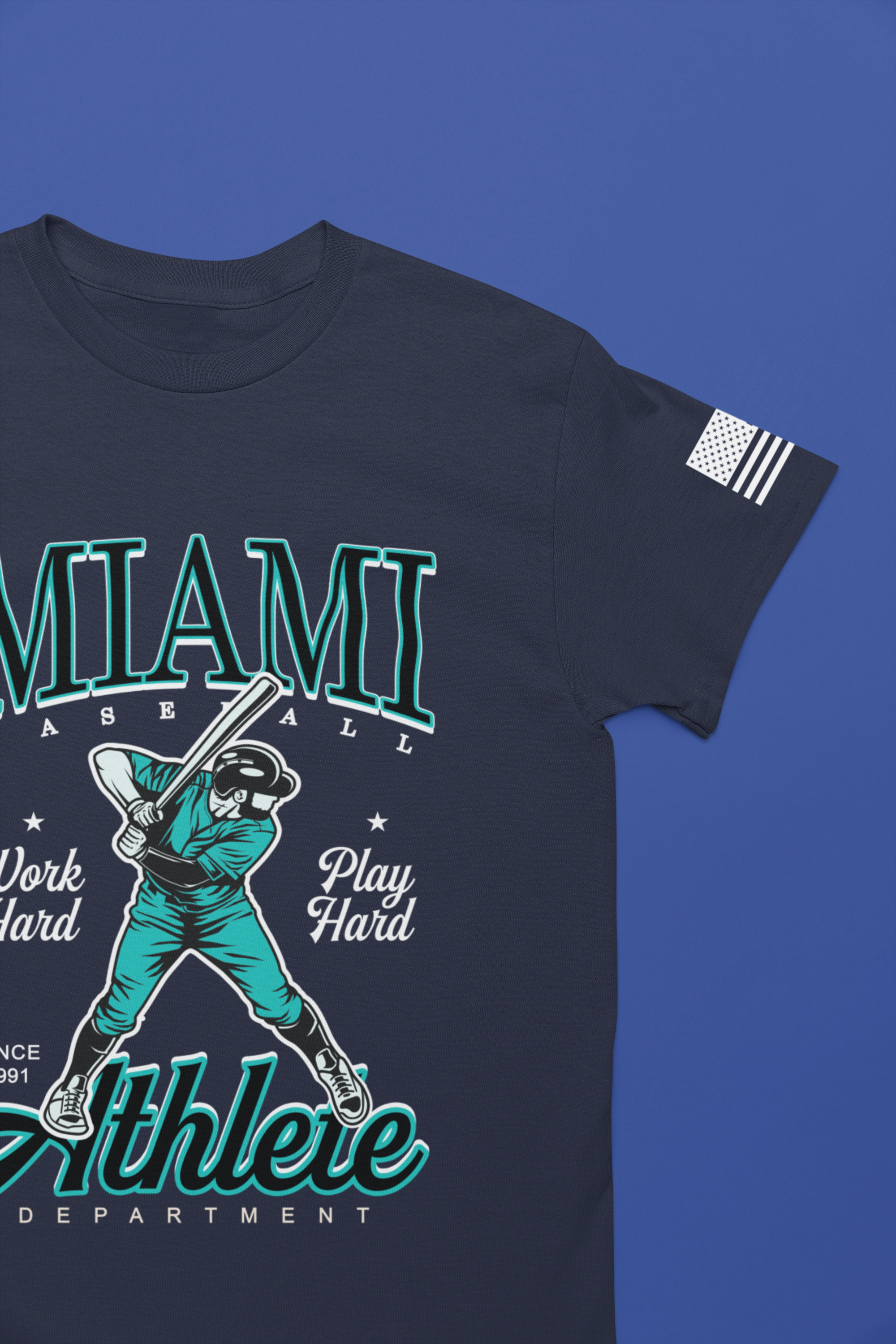 Miami Baseball Athlete Department T-Shirt – Work Hard Play Hard Since 1991 Graphic Tee