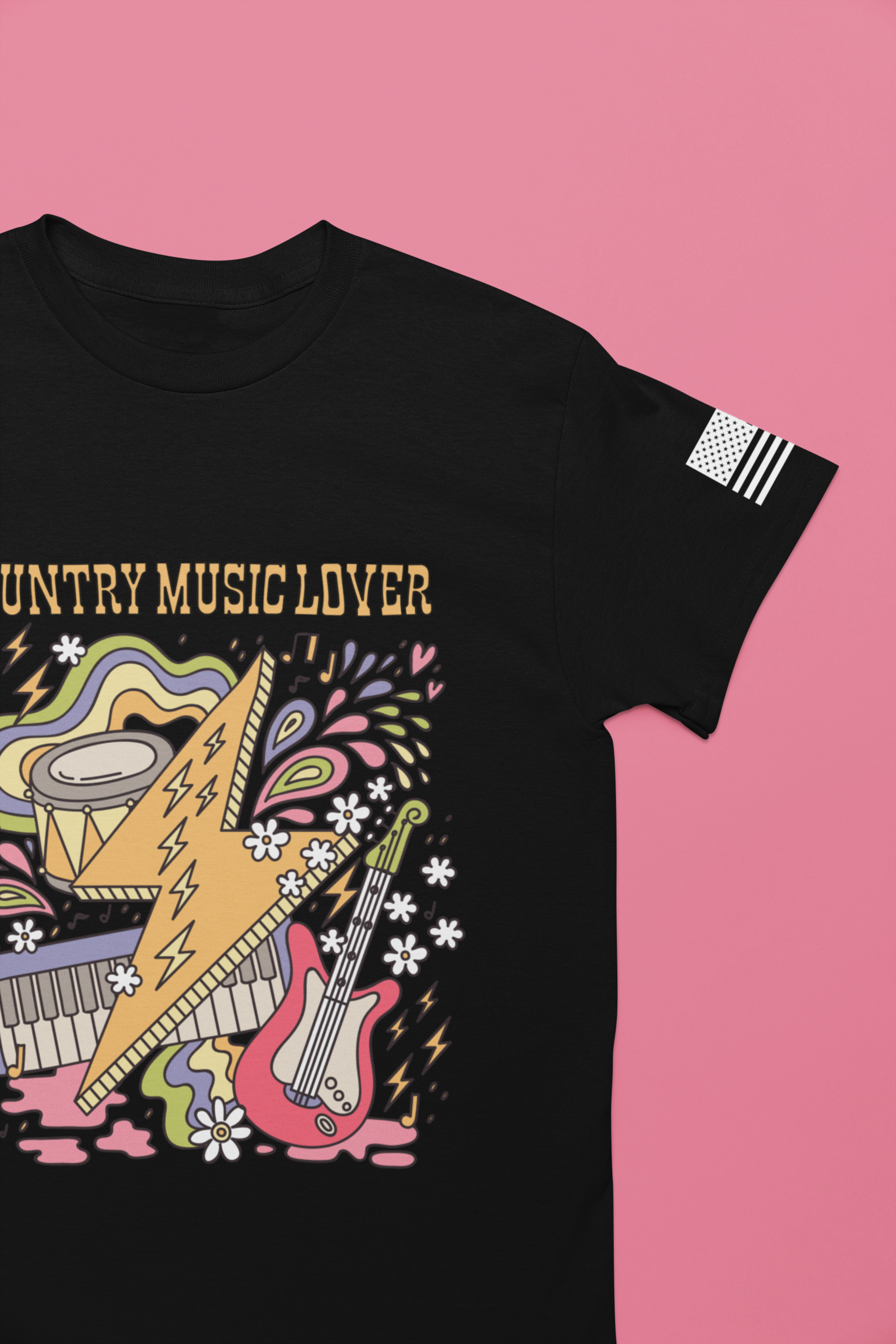 Country Music Lover T-Shirt – Retro Groovy Instruments Graphic Tee