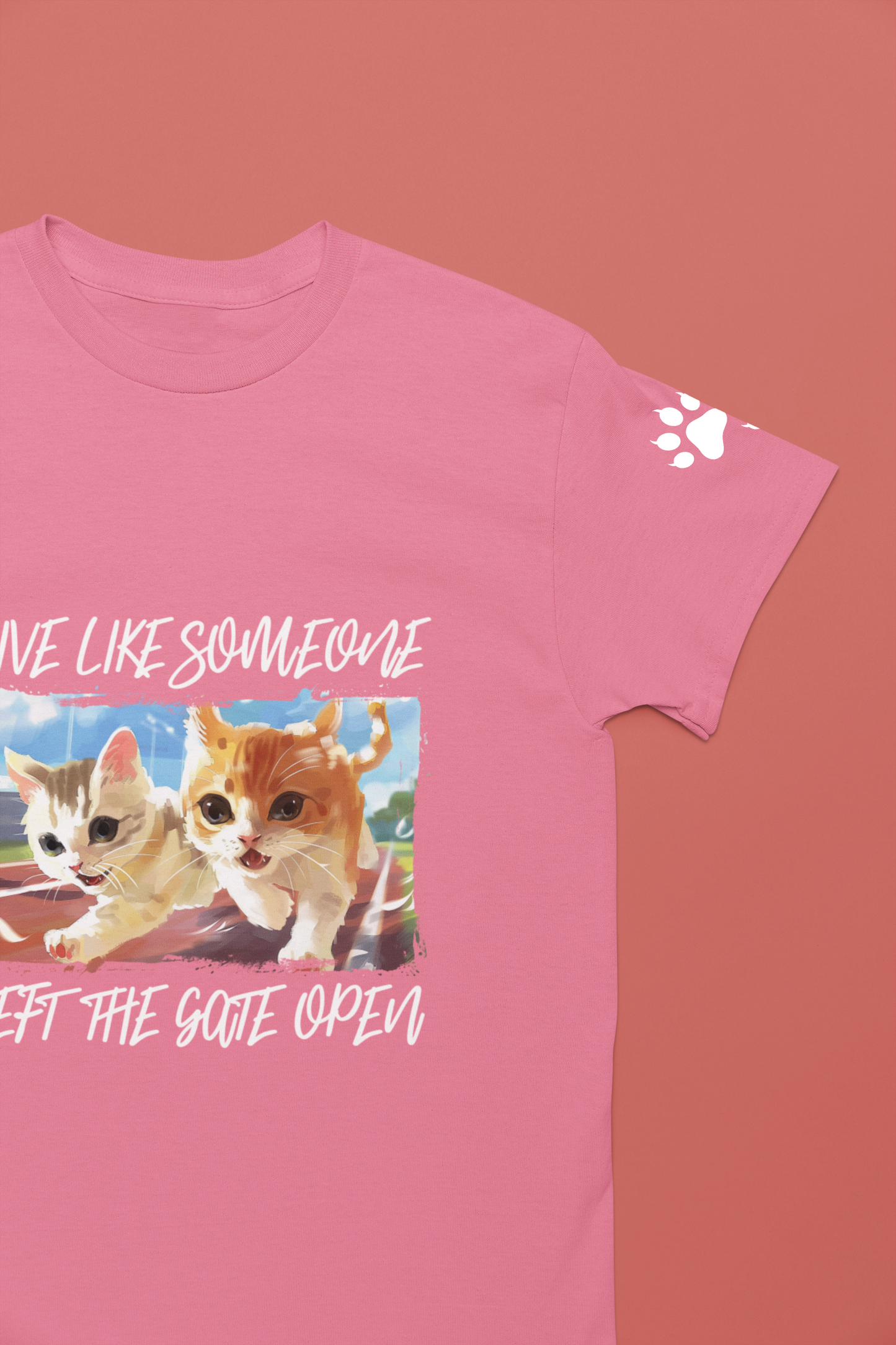 Live Like Someone Left the Gate Open T-Shirt – Running Kittens Freedom Adventure Quote Graphic Tee