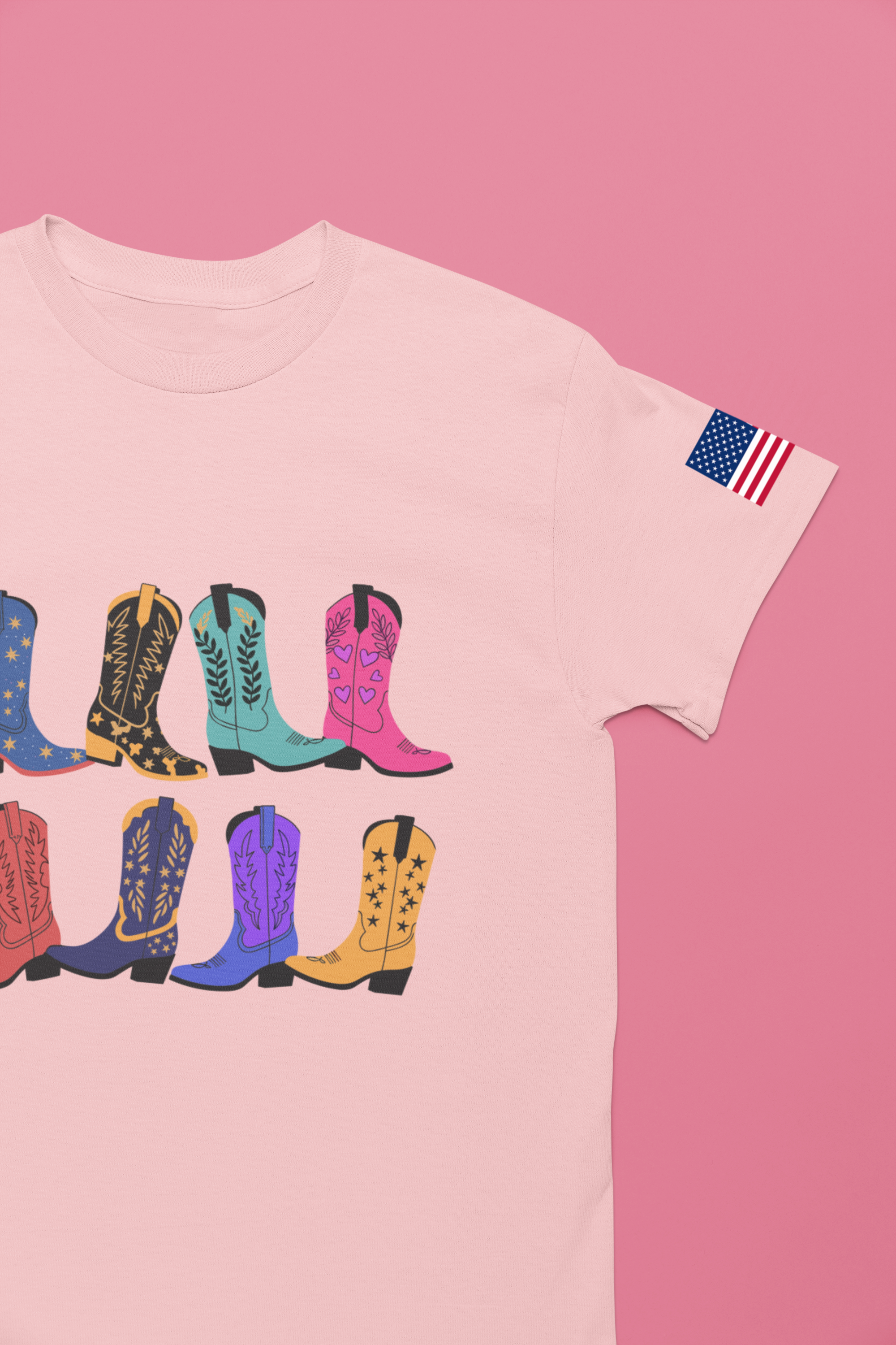 Cowboy Boots T-Shirt – Colorful Boots Collection Grid Graphic Tee