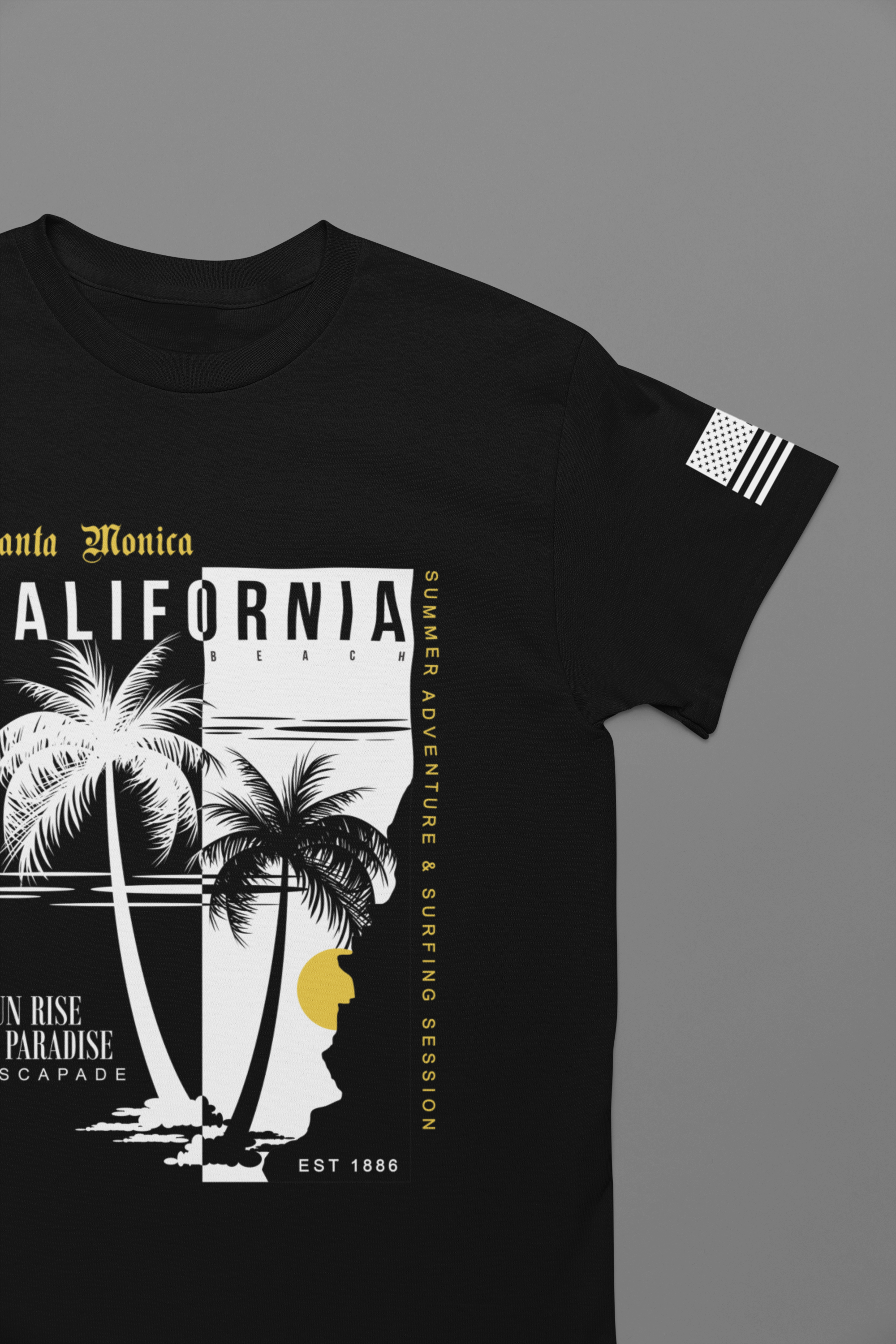 Santa Monica California Beach T-Shirt – Summer Adventure Surfing Session Sun Rise Paradise Tee