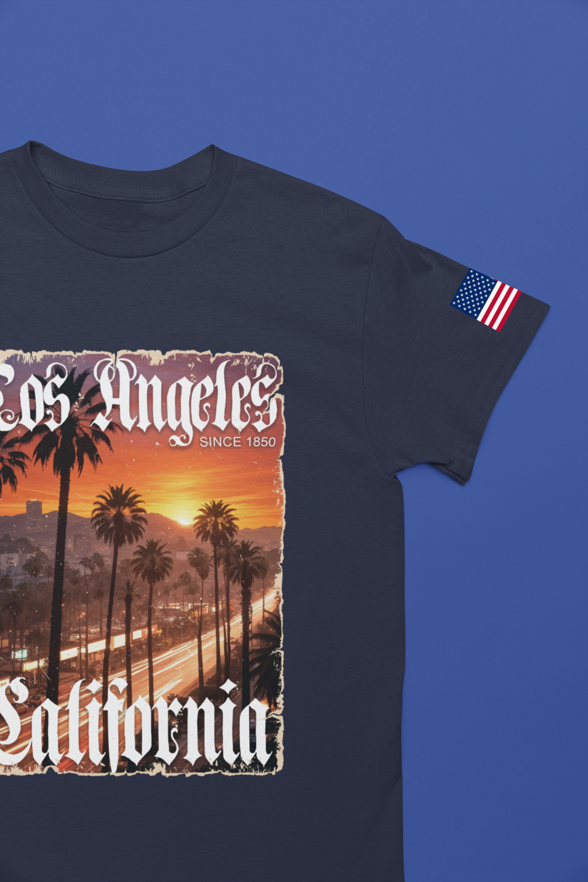 Los Angeles California Since 1850 T-Shirt – Gothic Old English Sunset Boulevard Tee