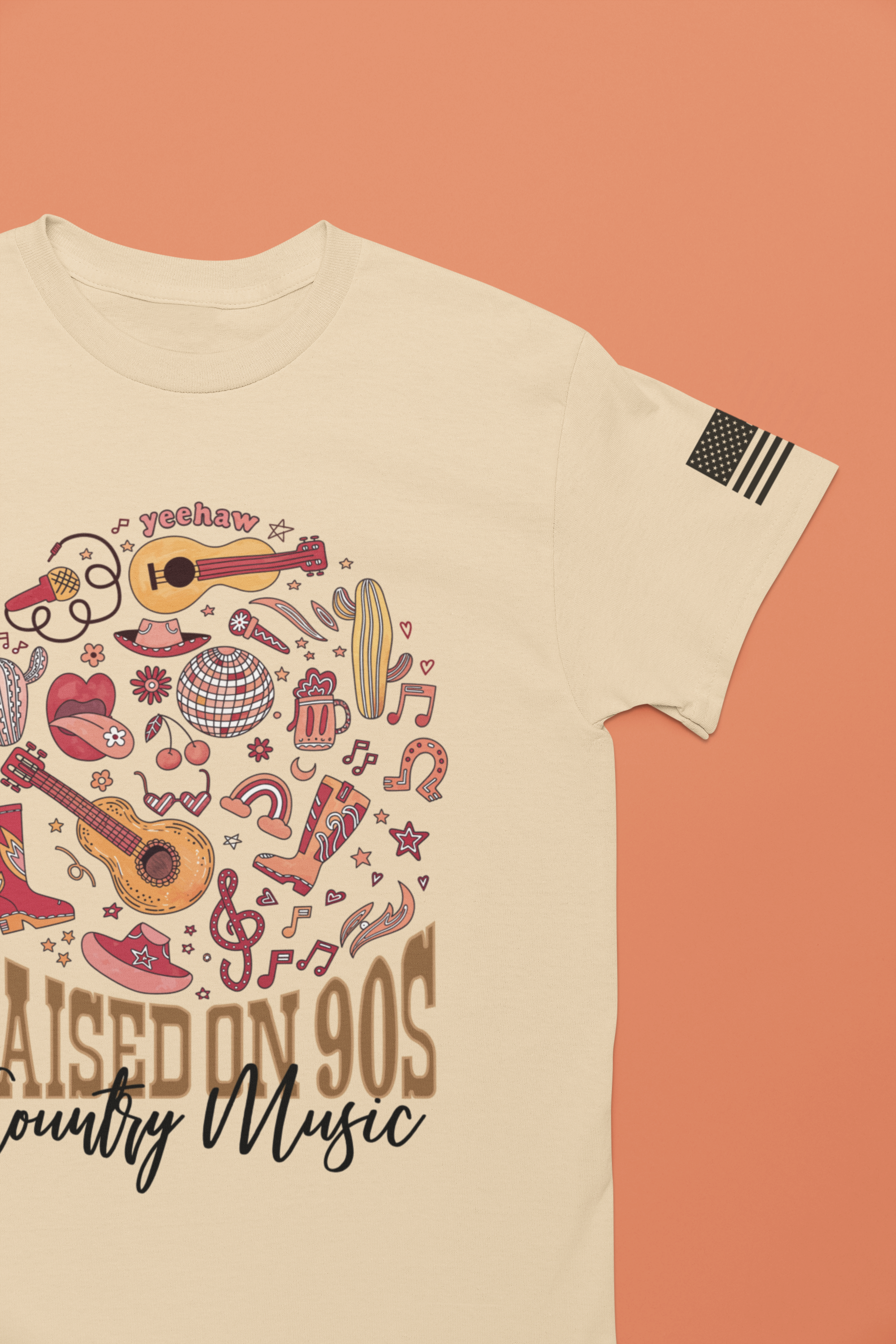Raised on 90s Country Music T-Shirt – Yeehaw Retro Circle Collage Graphic Tee